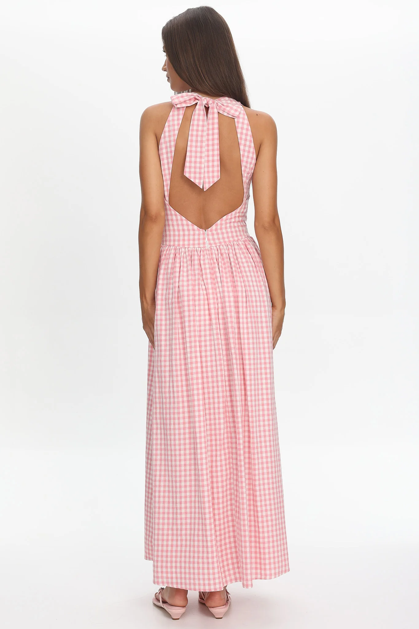 Sundrenched Halter Maxi Dress Checker Pink - Image 3