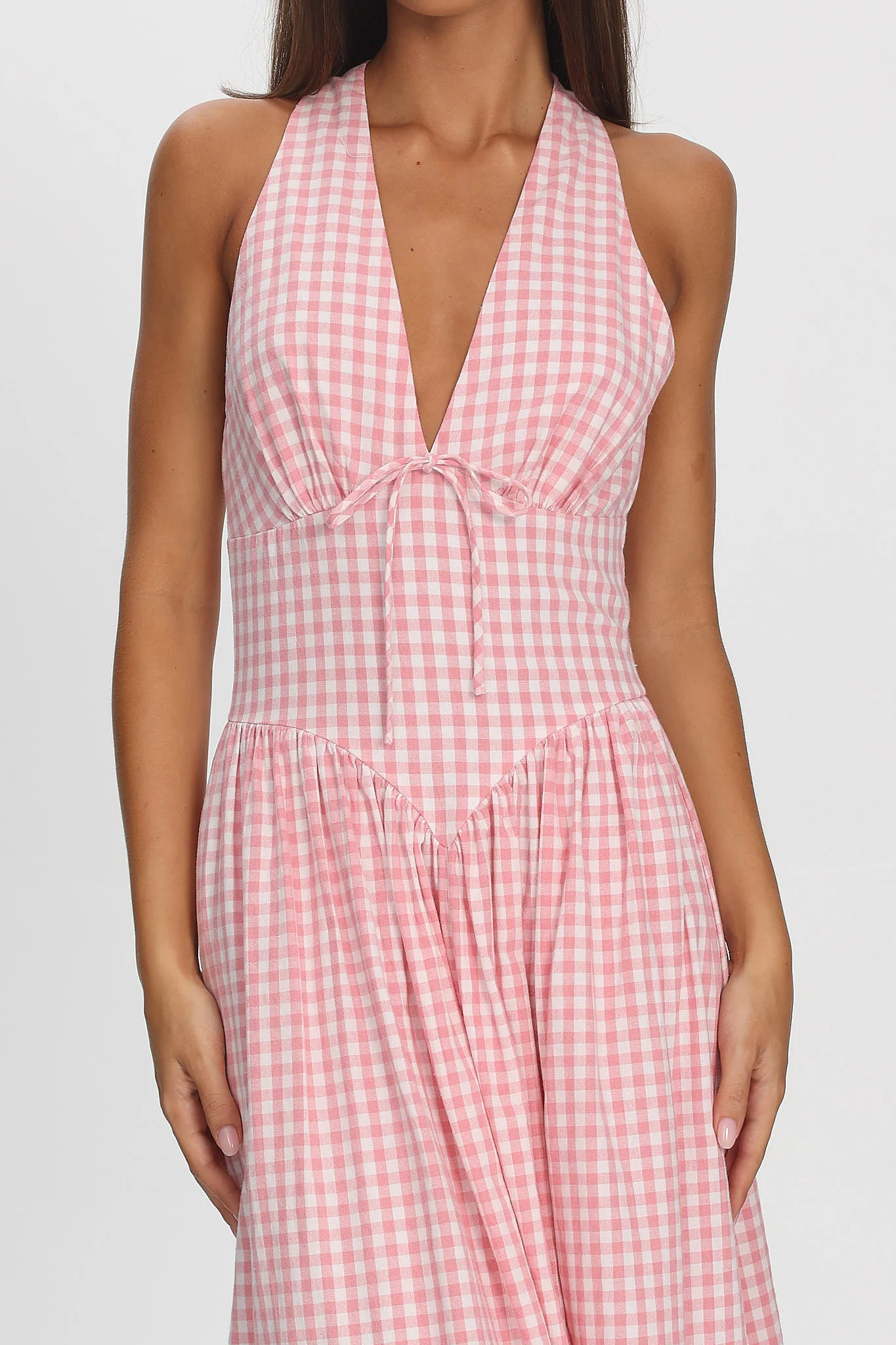 Sundrenched Halter Maxi Dress Checker Pink - Image 4