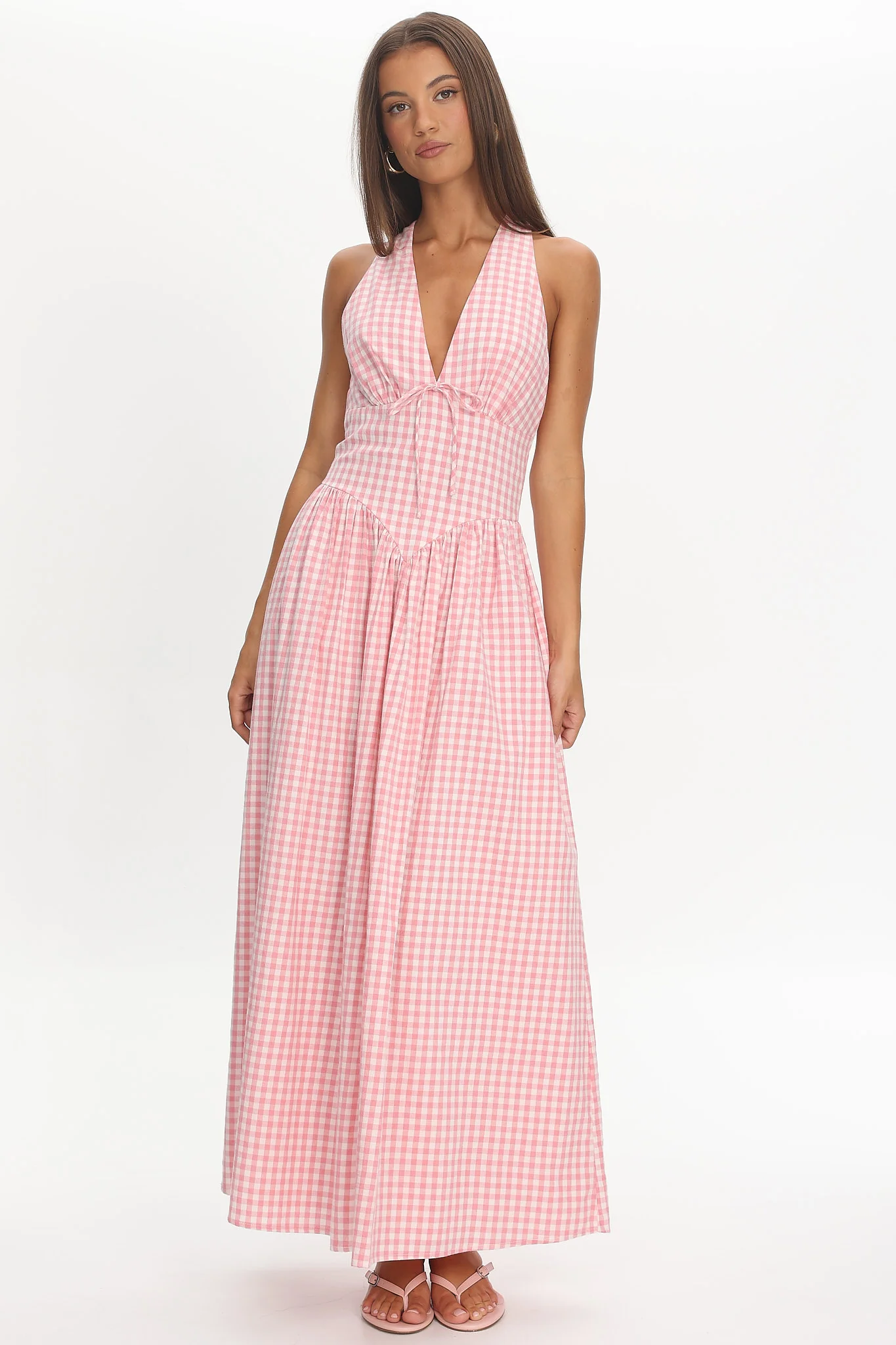 Sundrenched Halter Maxi Dress Checker Pink - Image 5