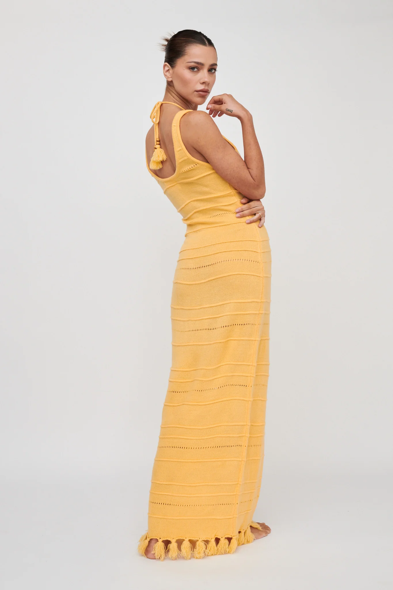 Sunlight Bust Tie Knit Maxi Dress Lemon - Image 2