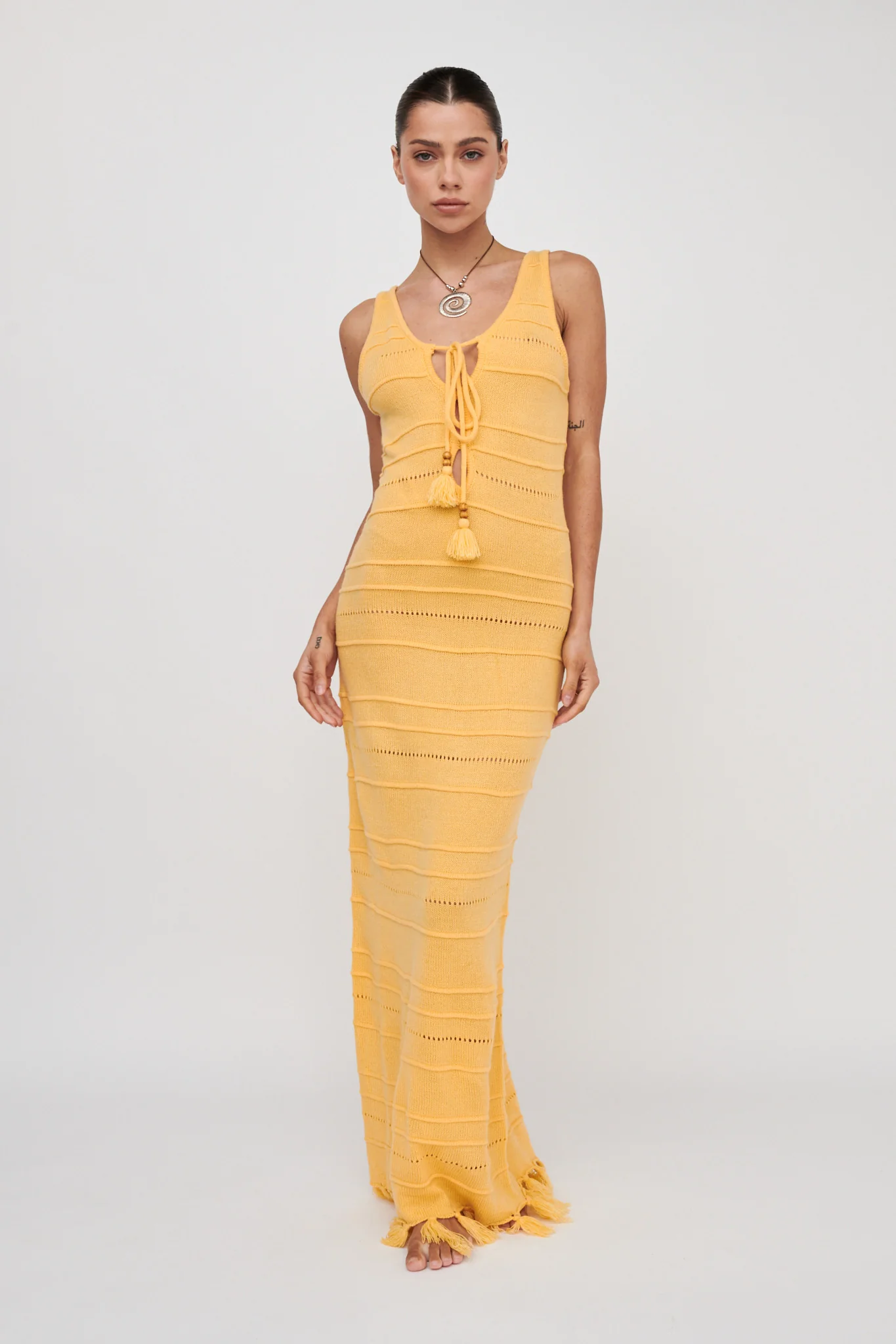 Sunlight Bust Tie Knit Maxi Dress Lemon - Image 5
