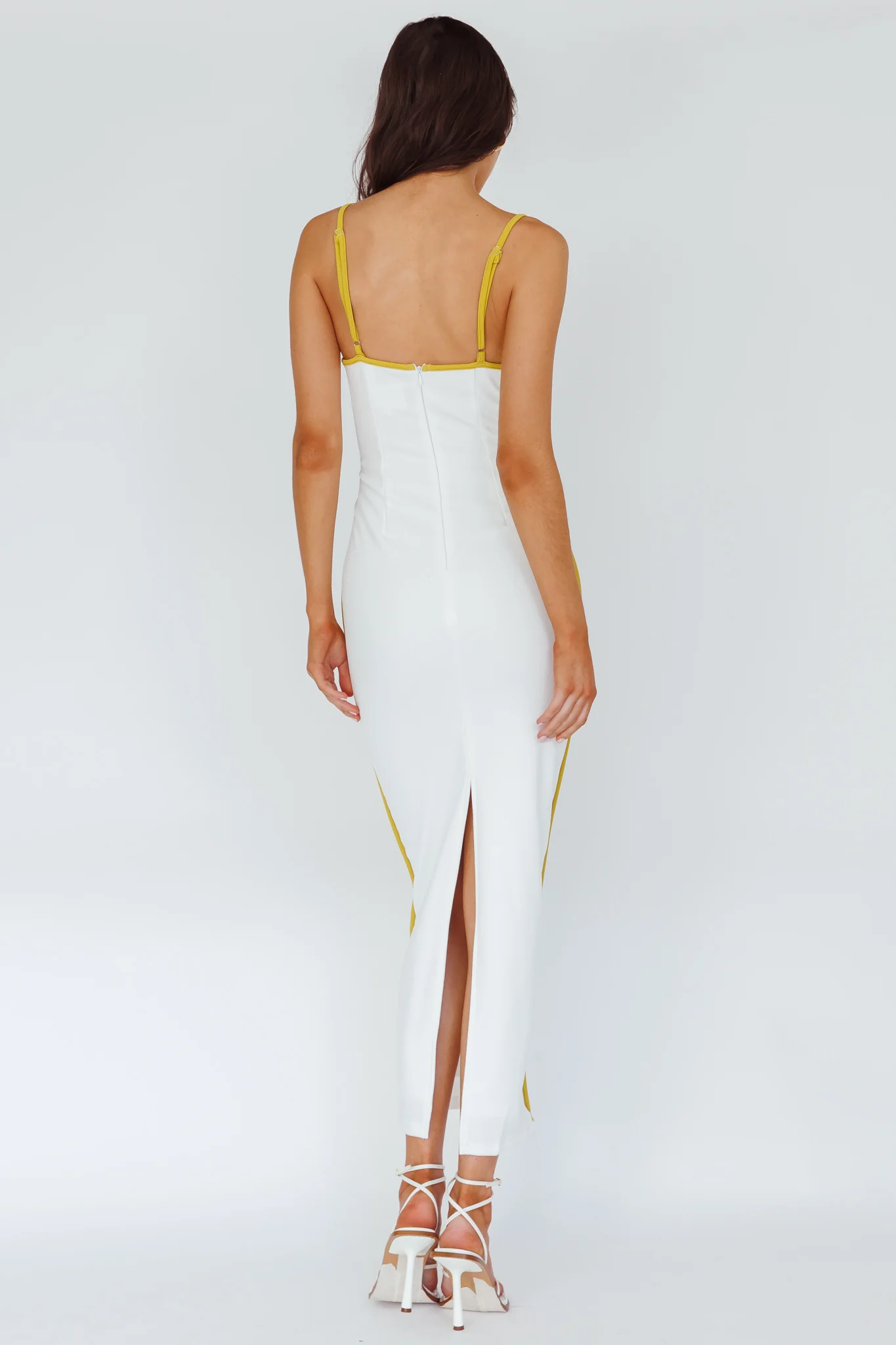 Sunny Coast Piping Trim Maxi Dress White/Yellow - Image 2