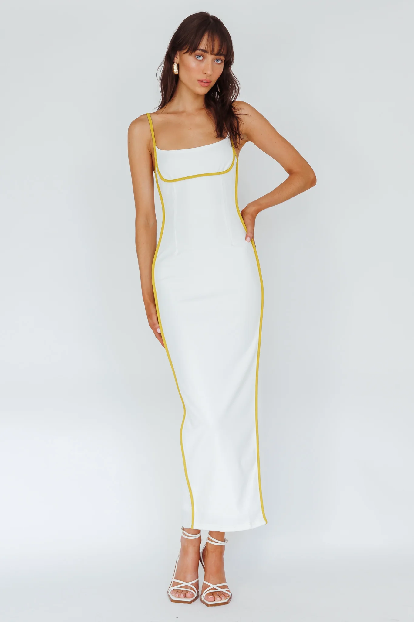 Sunny Coast Piping Trim Maxi Dress White/Yellow - Image 4