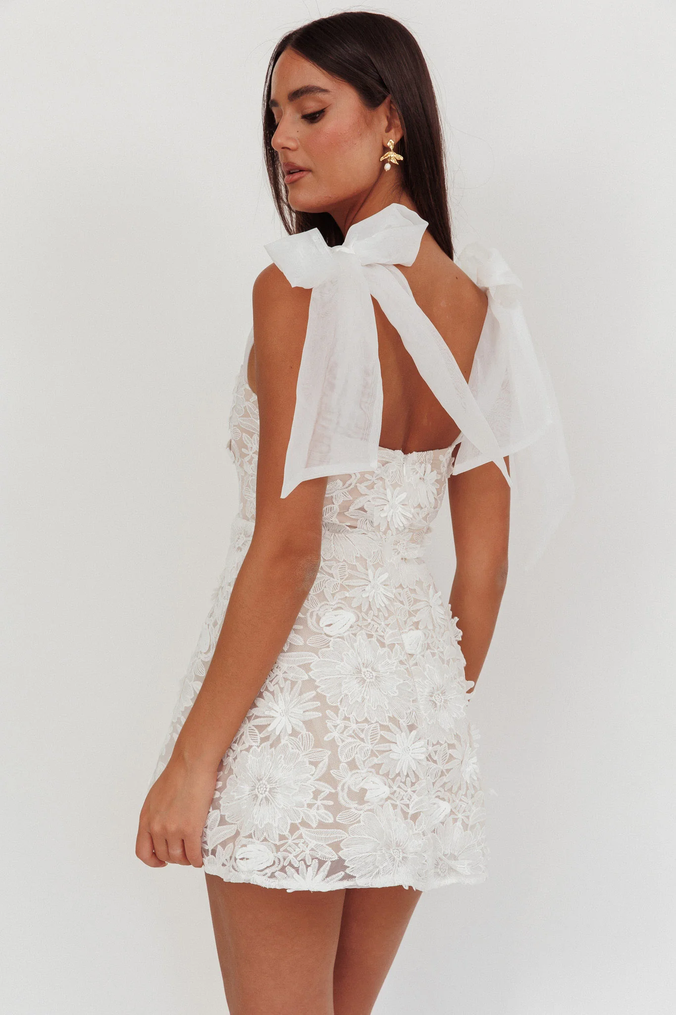 Suns Out Tied Shoulder Embellished Mini Dress White - Image 3