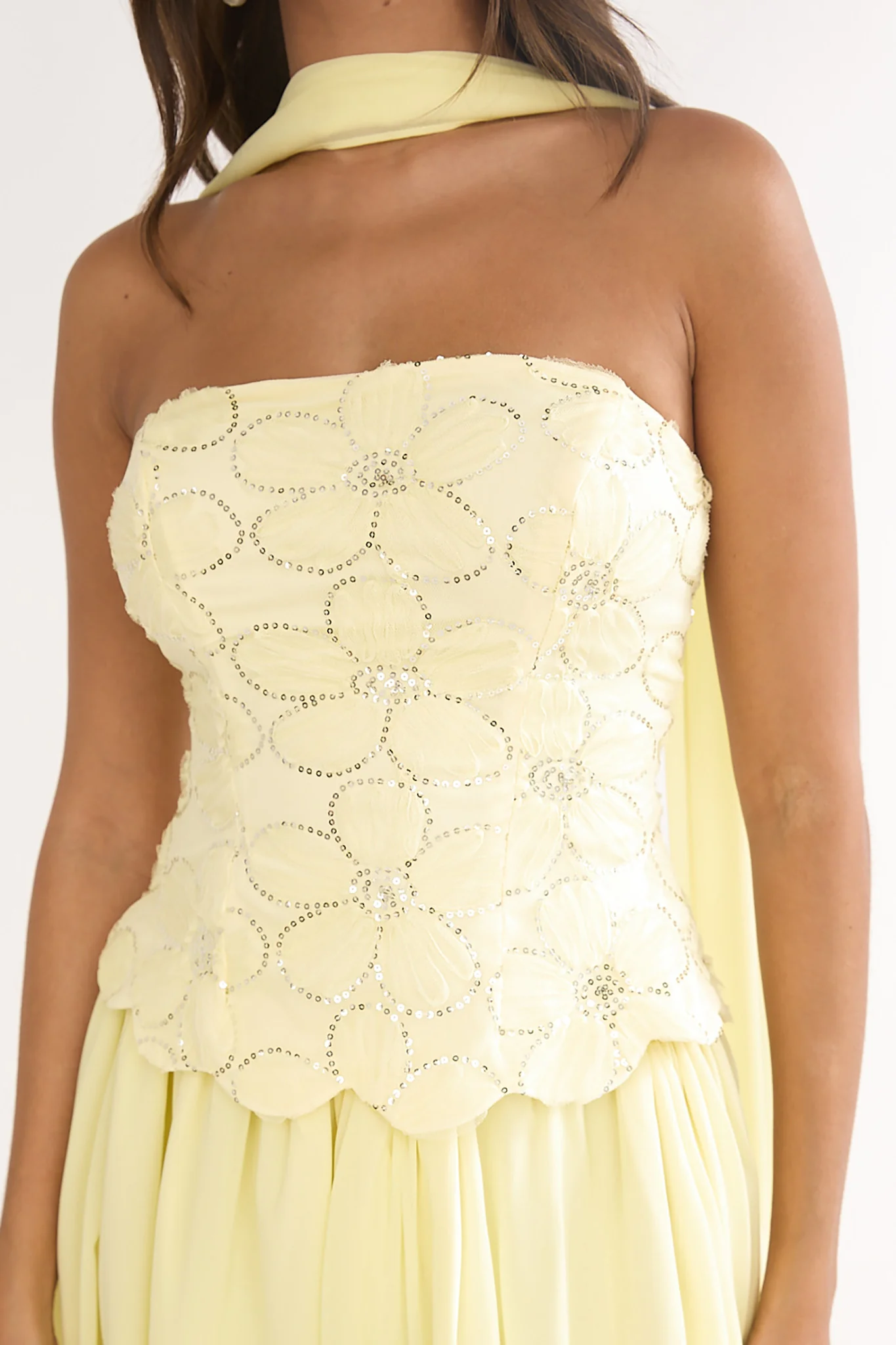 Sunset Serenade Embellished Strapless Top Yellow - Image 3