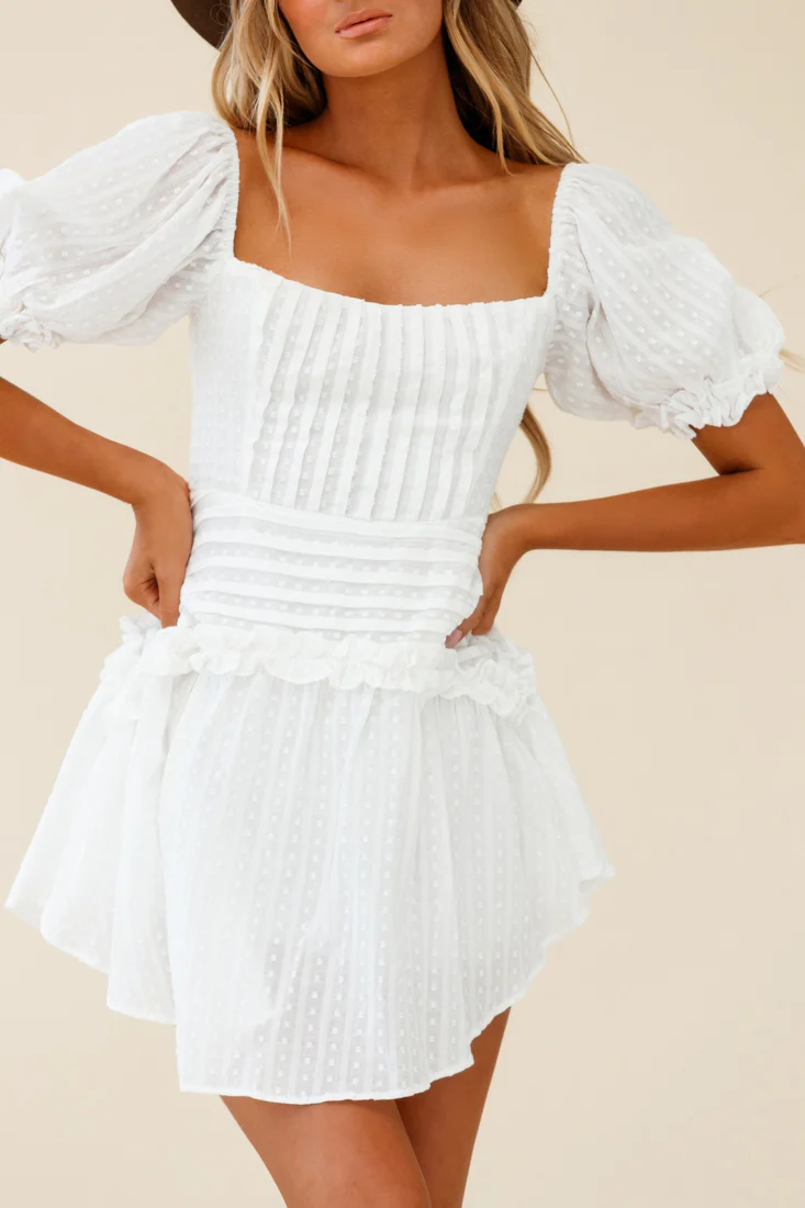 Sunshine Lane Milkmaid Sleeve Lace-up Back Dress White - Image 7
