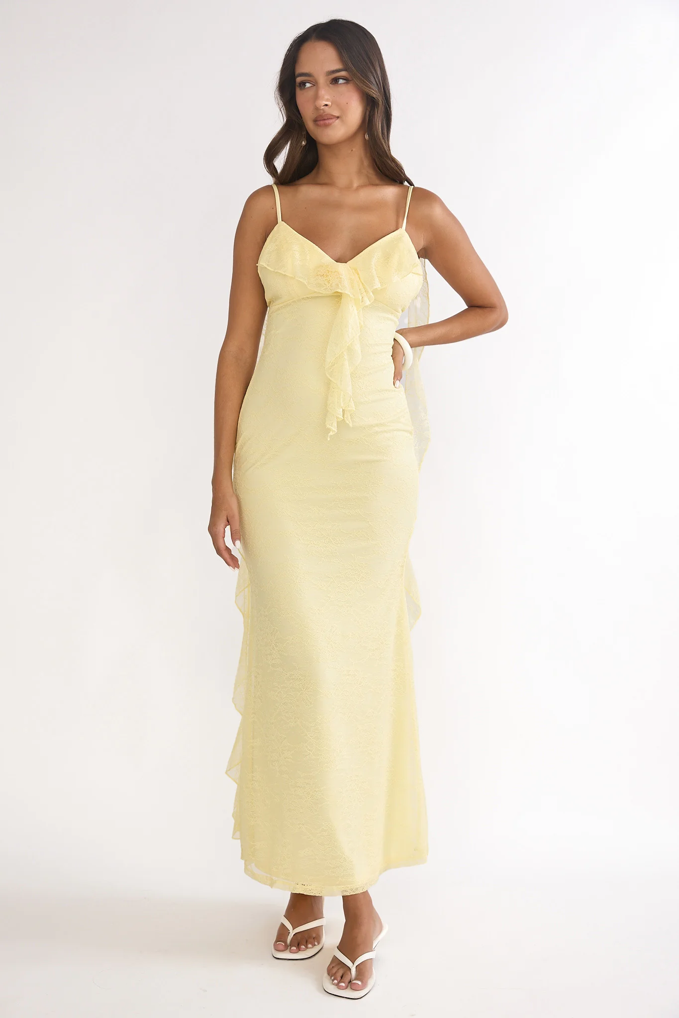 Sunspell Ruffle Trim Lace Maxi Dress Butter - Image 5