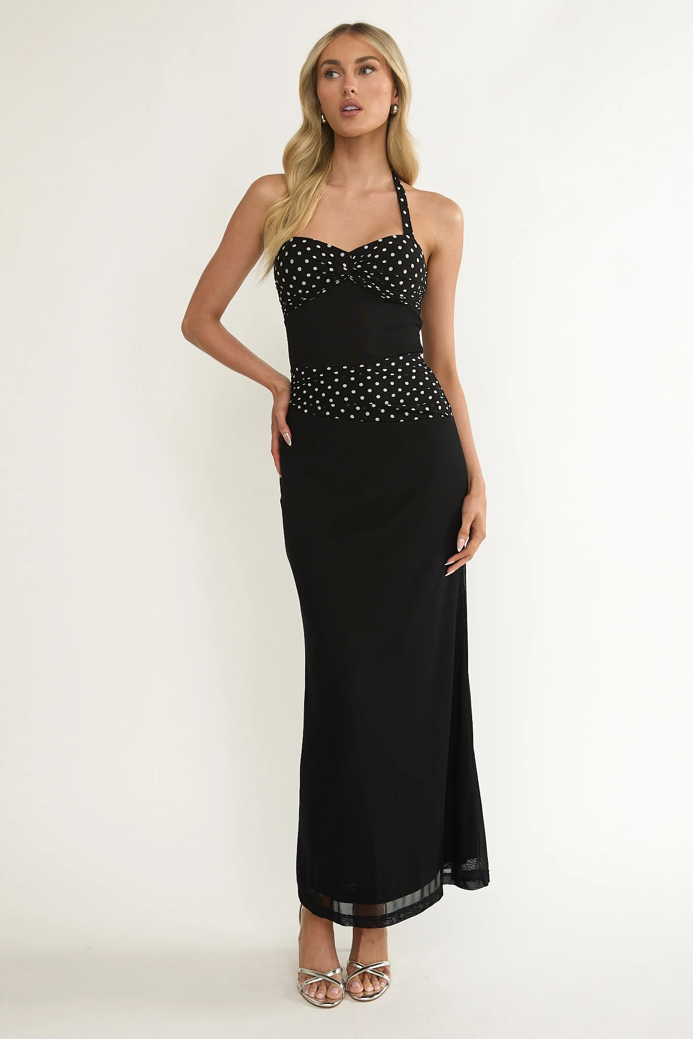 Swan Halterneck Ruched Waist Maxi Dress Black - Image 5