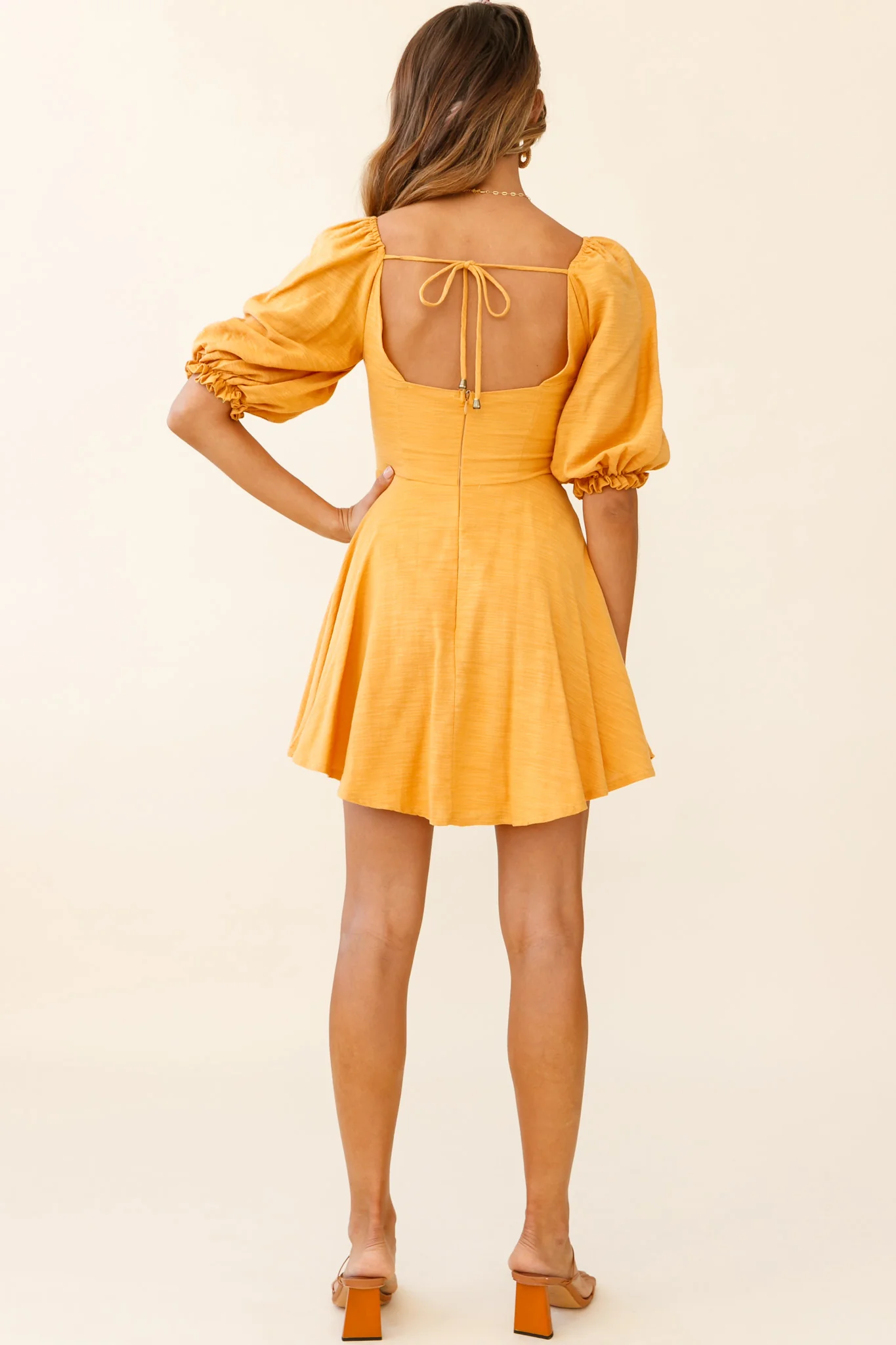 Sweet Dreams Puff Sleeve Bow Detail Dress Sunset - Image 2
