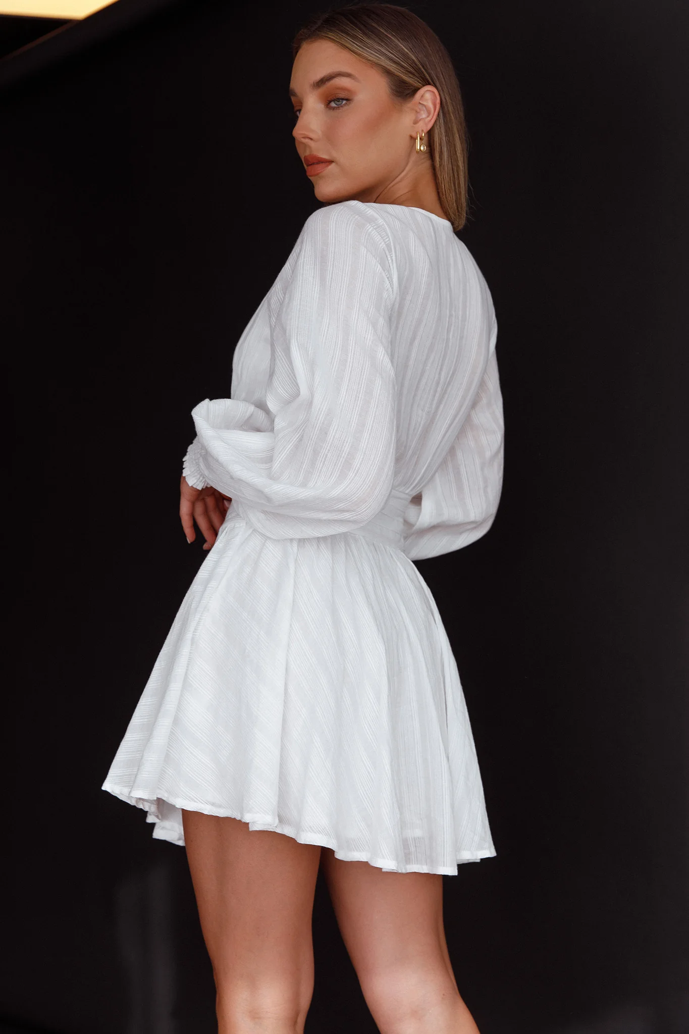 Sweet Escape Lantern Sleeve Pintuck Dress White - Image 2