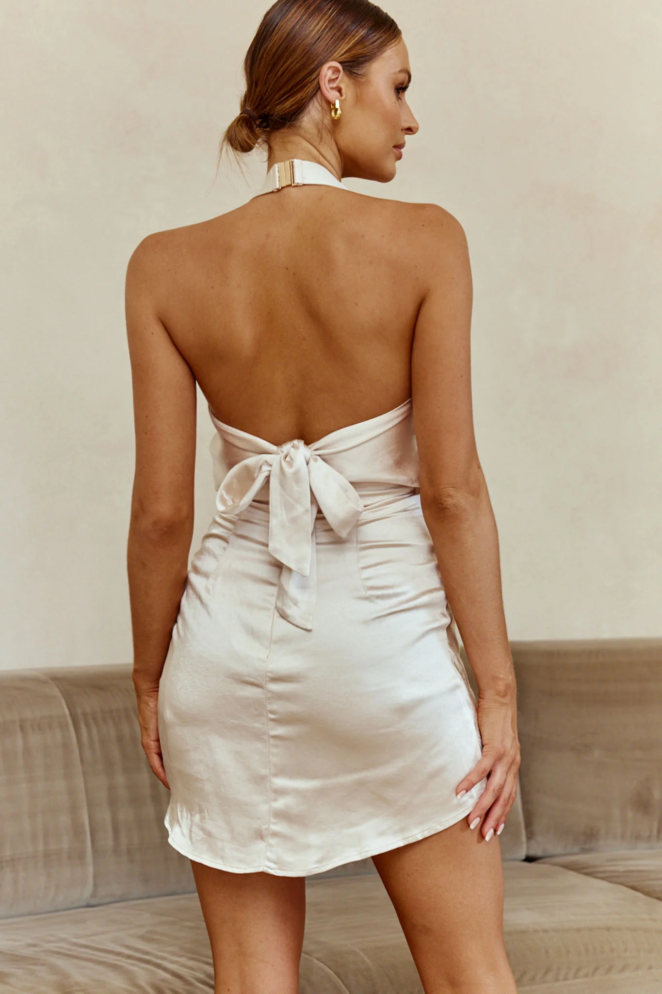 Sweet Nothings Halterneck Twist Bust Mini Dress Champagne - Image 2