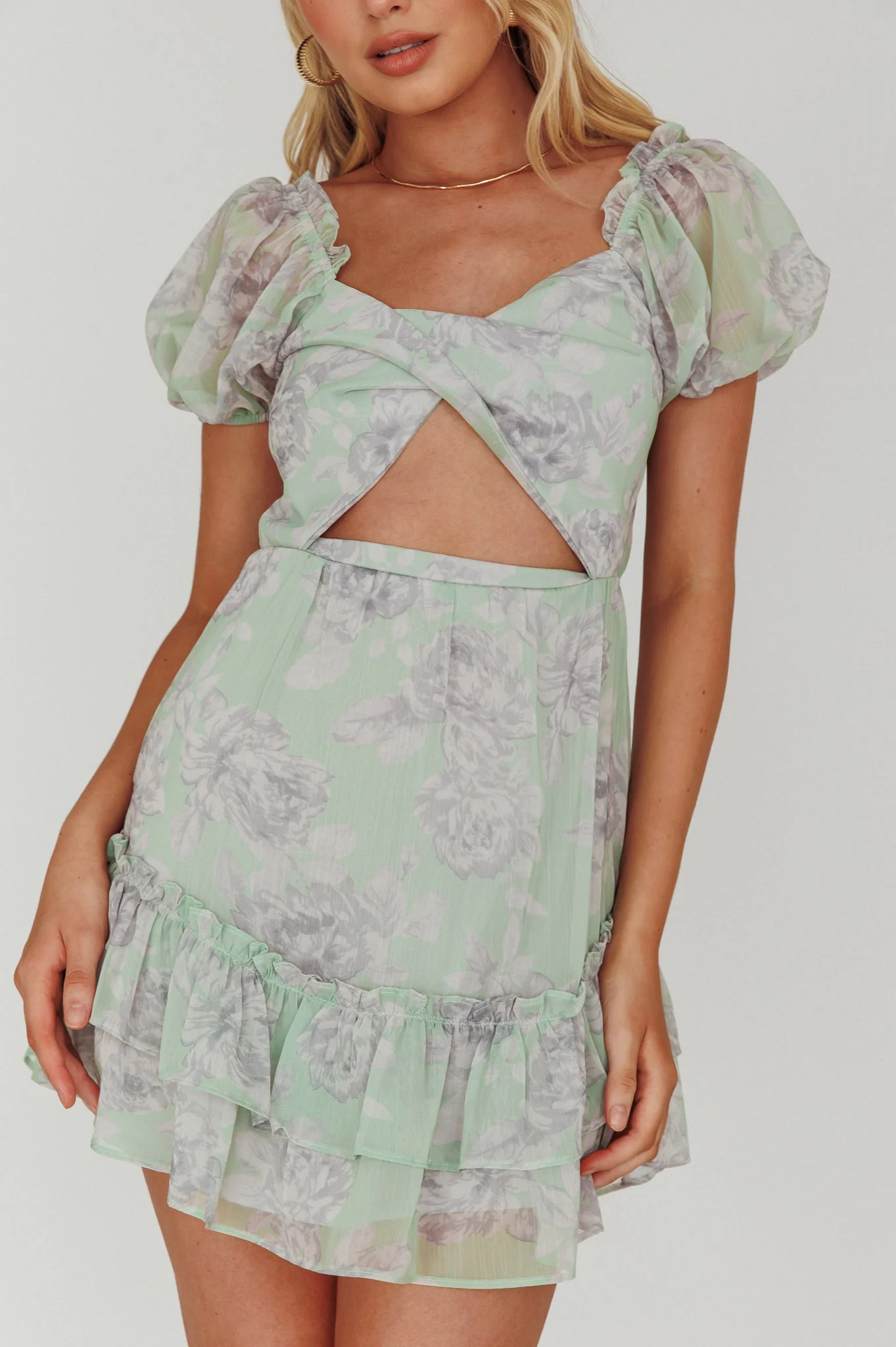Sweet Nothings Puff Sleeve Twist Dress Floral Apple - Image 4