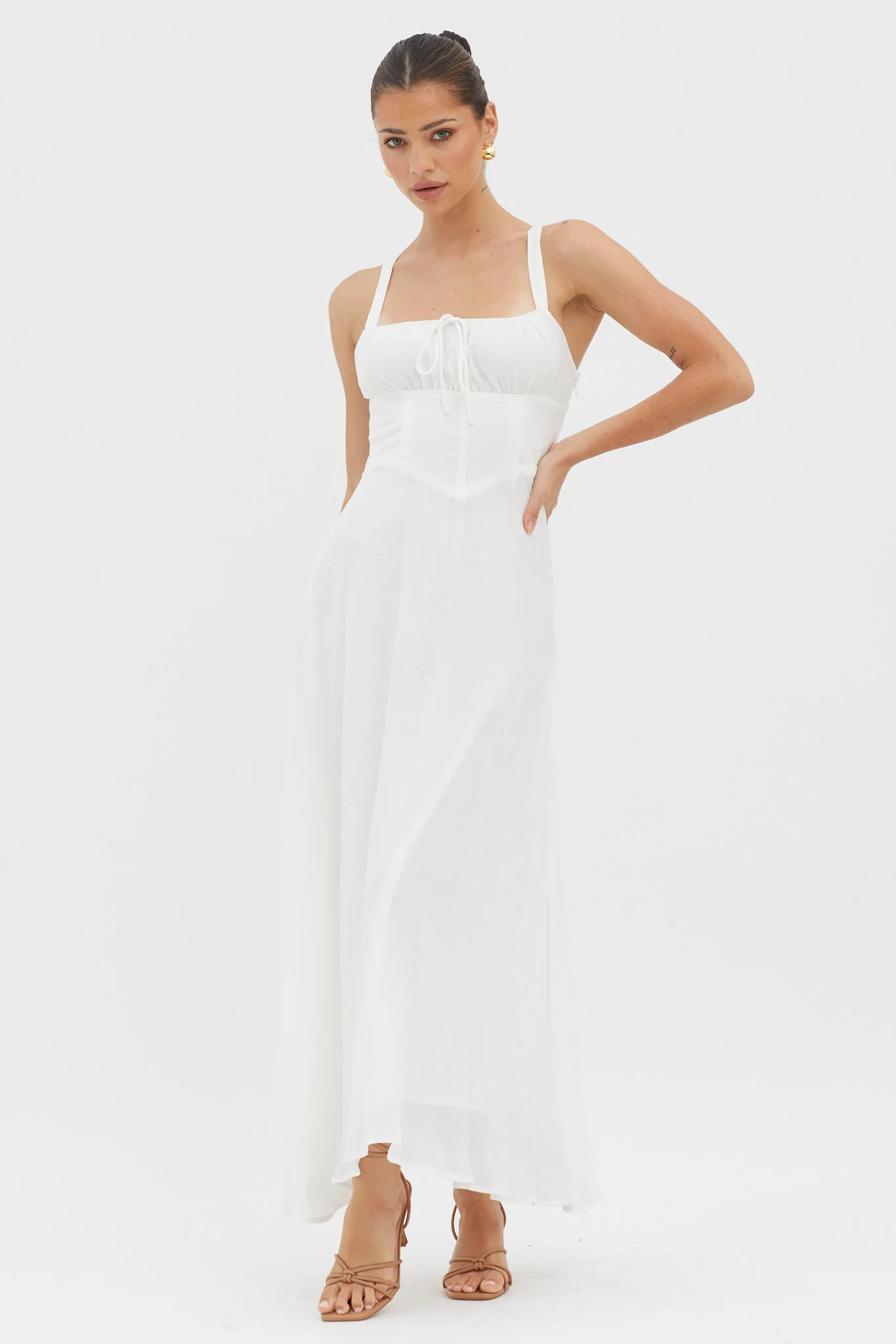 Sweet Pea Tied Bust A-Line Midi Dress White - Image 3