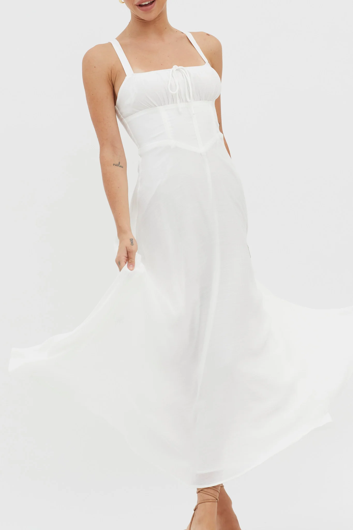 Sweet Pea Tied Bust A-Line Midi Dress White - Image 4