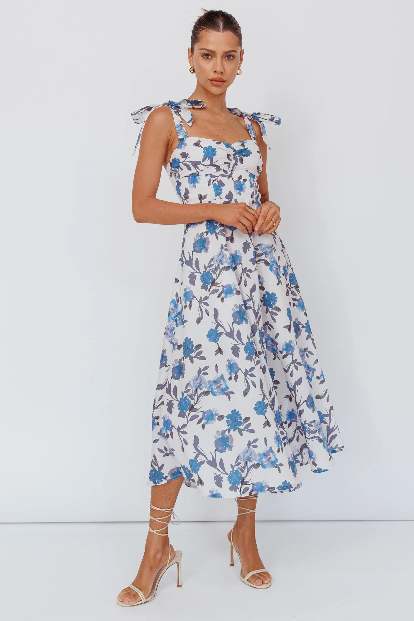 Sweet Pea Tied Bust Midi Dress Flower Blue - Image 5