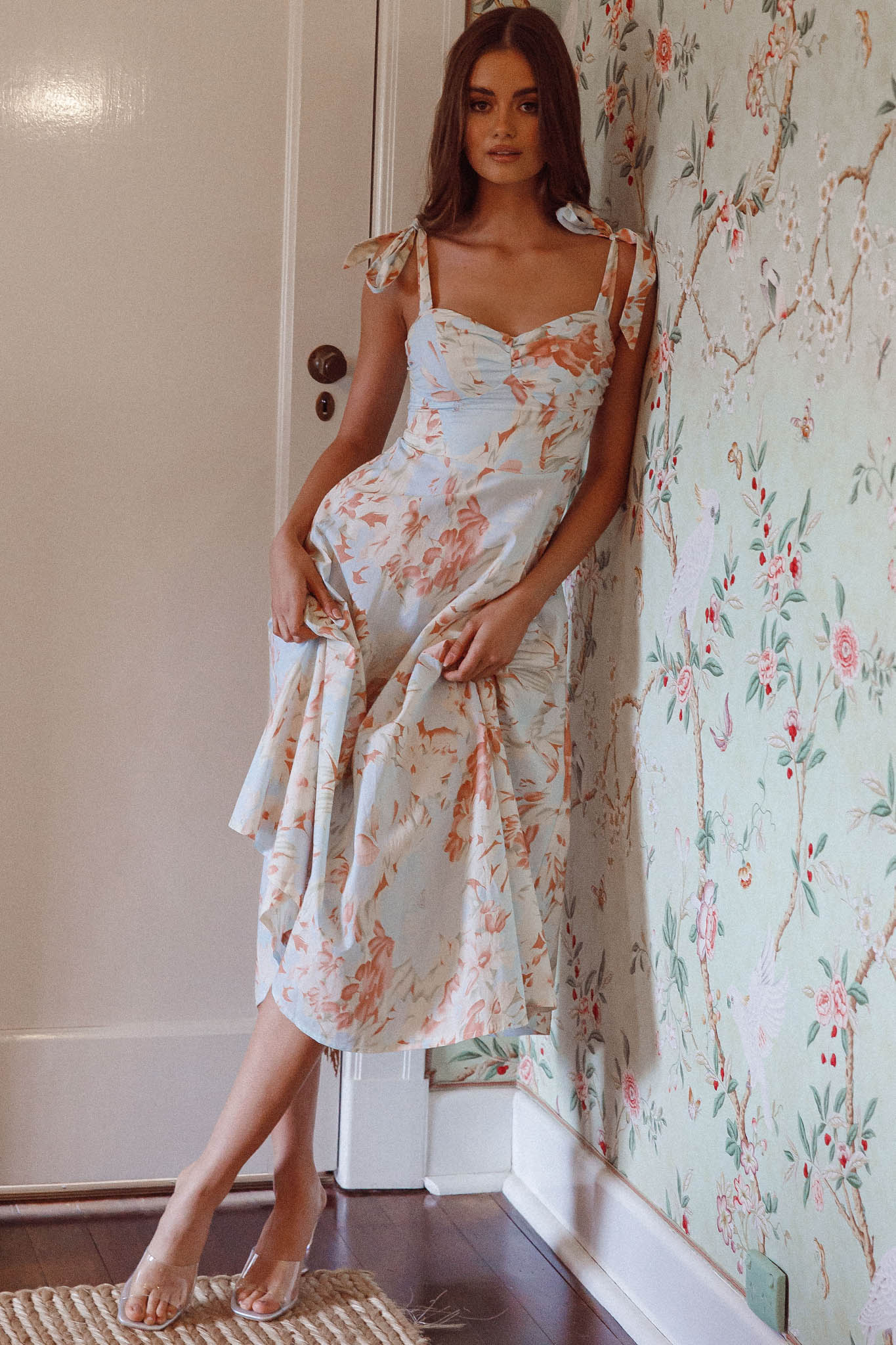 Sweet Pea Tied Shoulder Midi Dress Floral Blue - Image 2