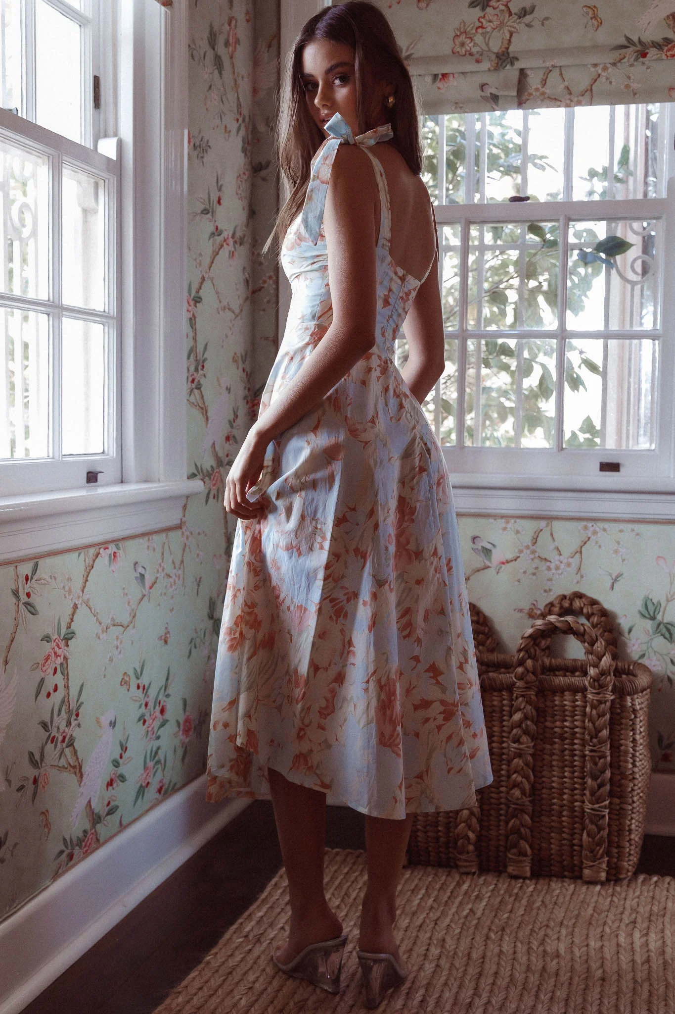 Sweet Pea Tied Shoulder Midi Dress Floral Blue - Image 4