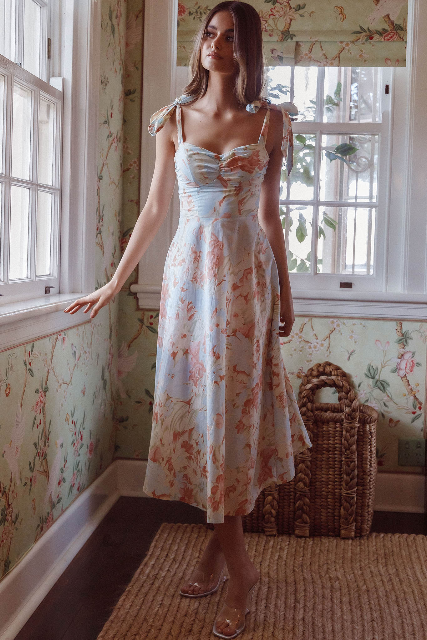 Sweet Pea Tied Shoulder Midi Dress Floral Blue - Image 6
