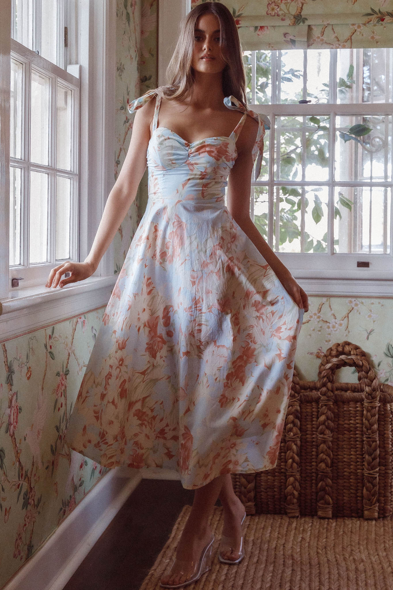 Sweet Pea Tied Shoulder Midi Dress Floral Blue - Image 7