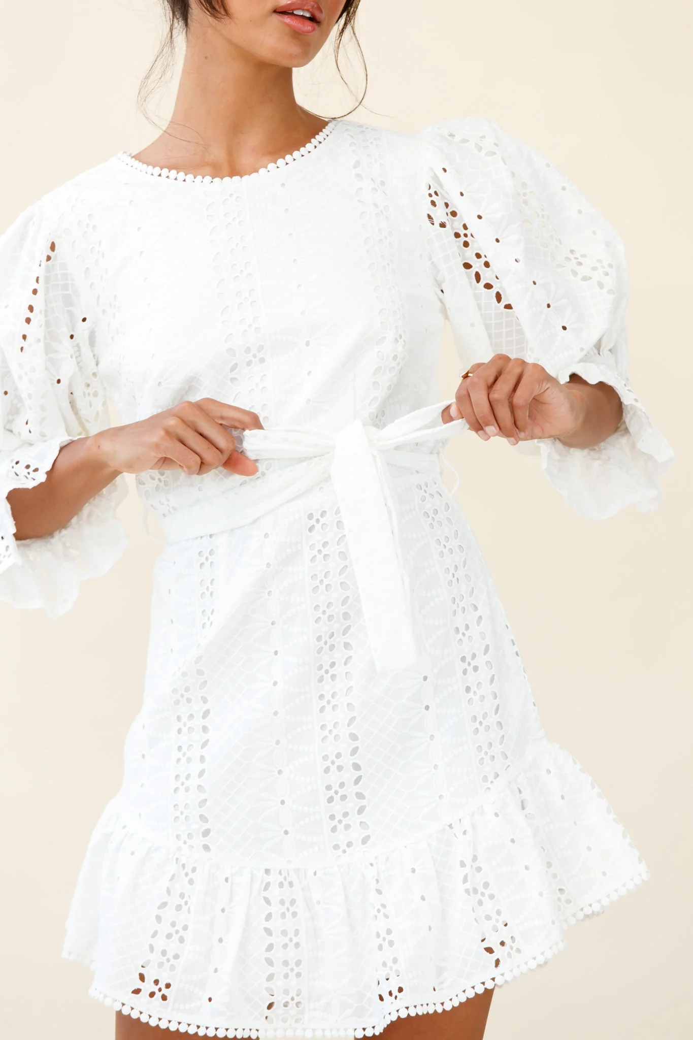 Sweet Sunshine Cut-Out Back Embroidery Dress White - Image 10