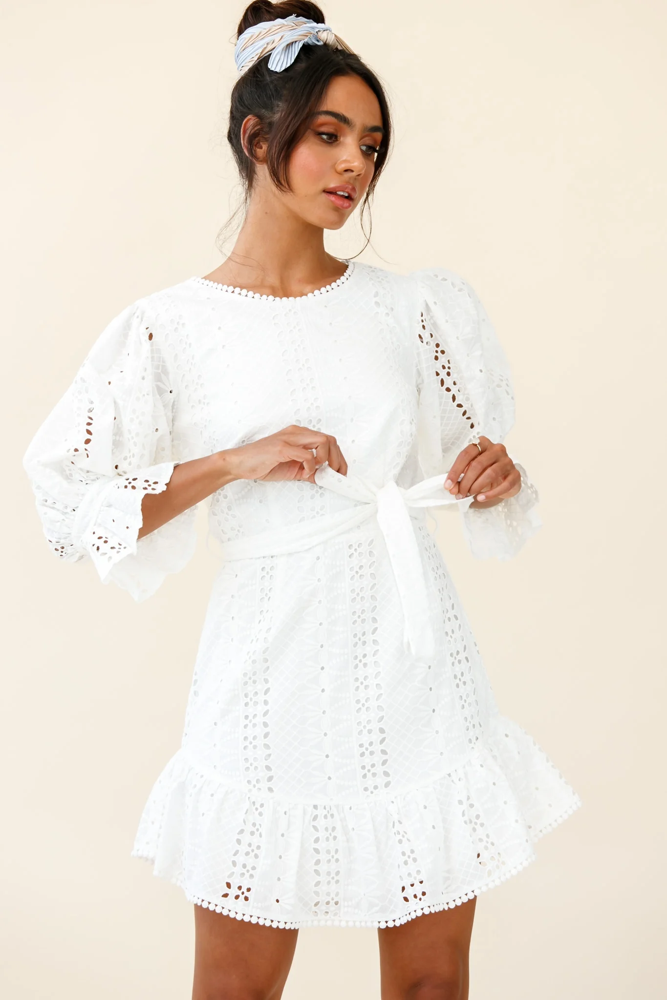 Sweet Sunshine Cut-Out Back Embroidery Dress White - Image 9