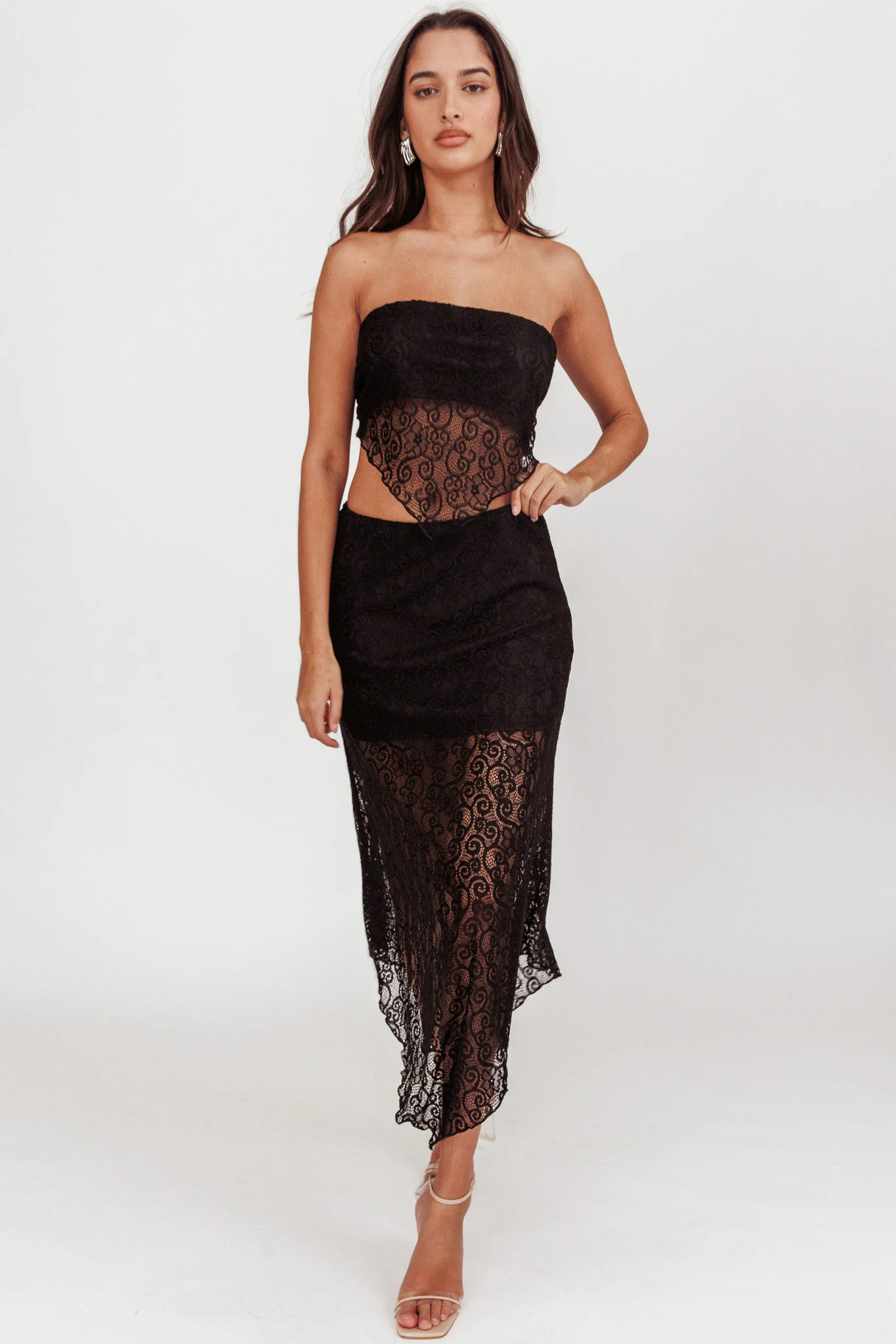 Sweet Words V-Hem Lace Midi Skirt Black - Image 5