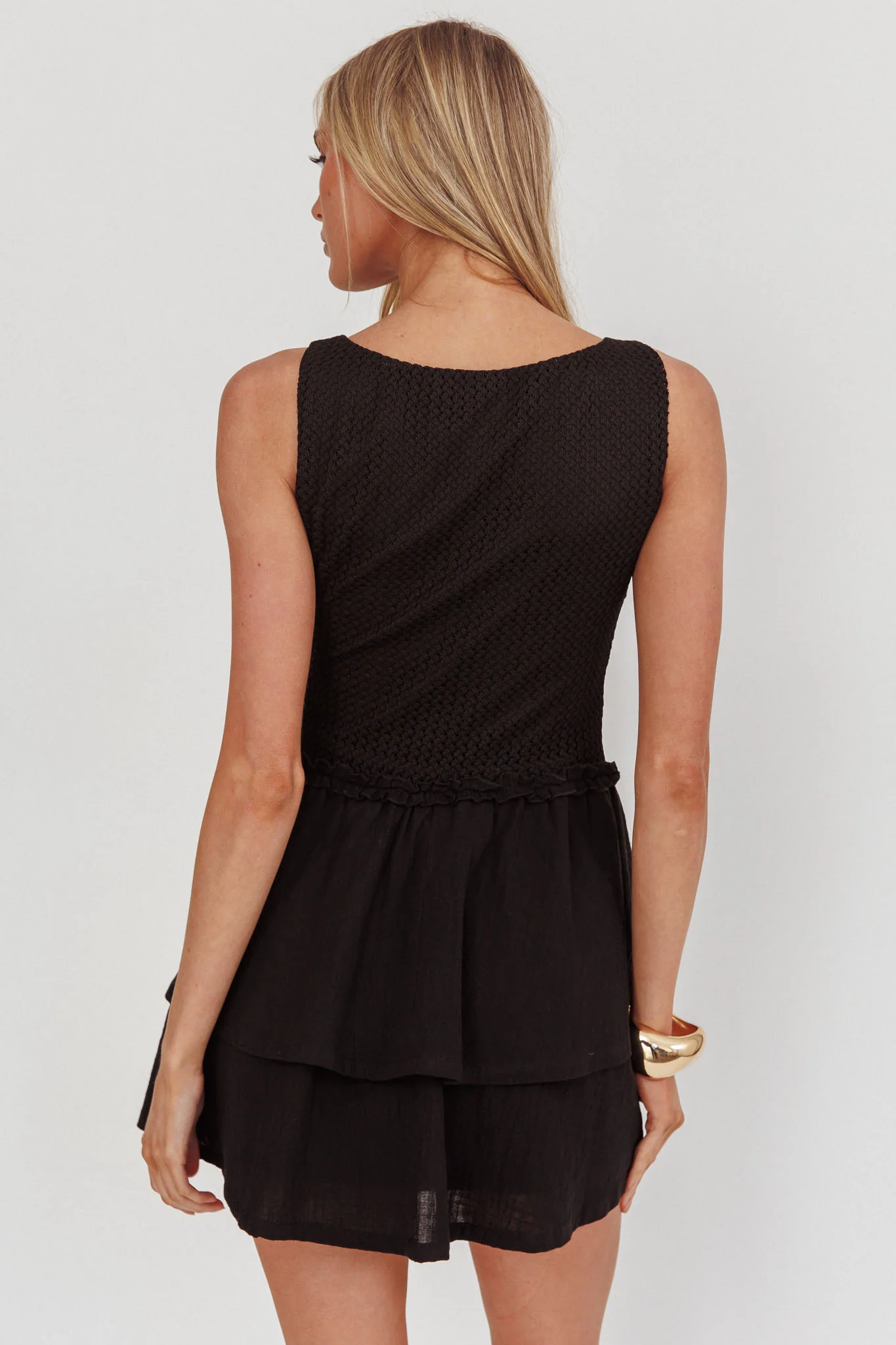Swing It Double Layer Hem Mini Dress Black - Image 3