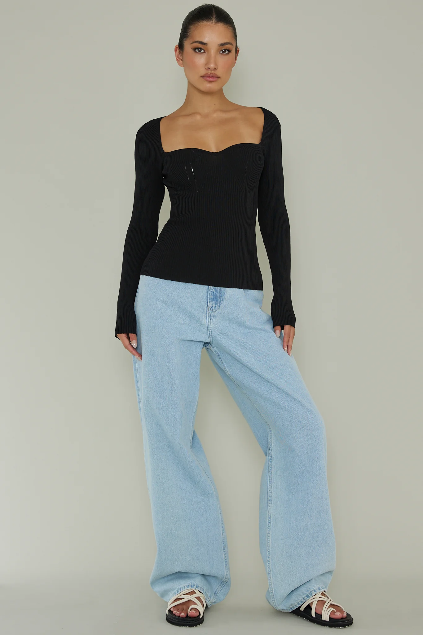 Switch Focus Long Sleeve Knit Top Black - Image 3