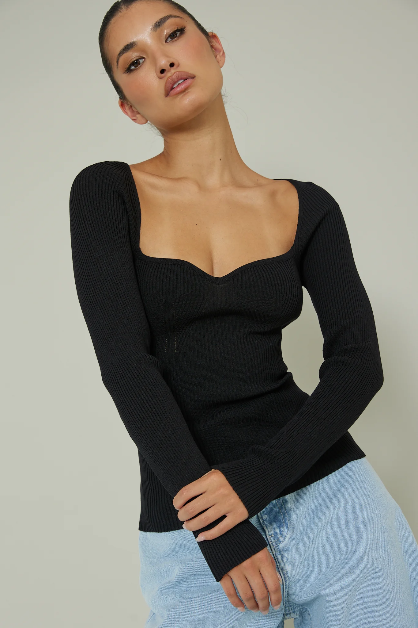 Switch Focus Long Sleeve Knit Top Black - Image 5