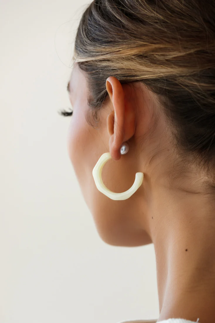 Sydney Perspex Hoop Pearl Back Earrings Beige - Image 3