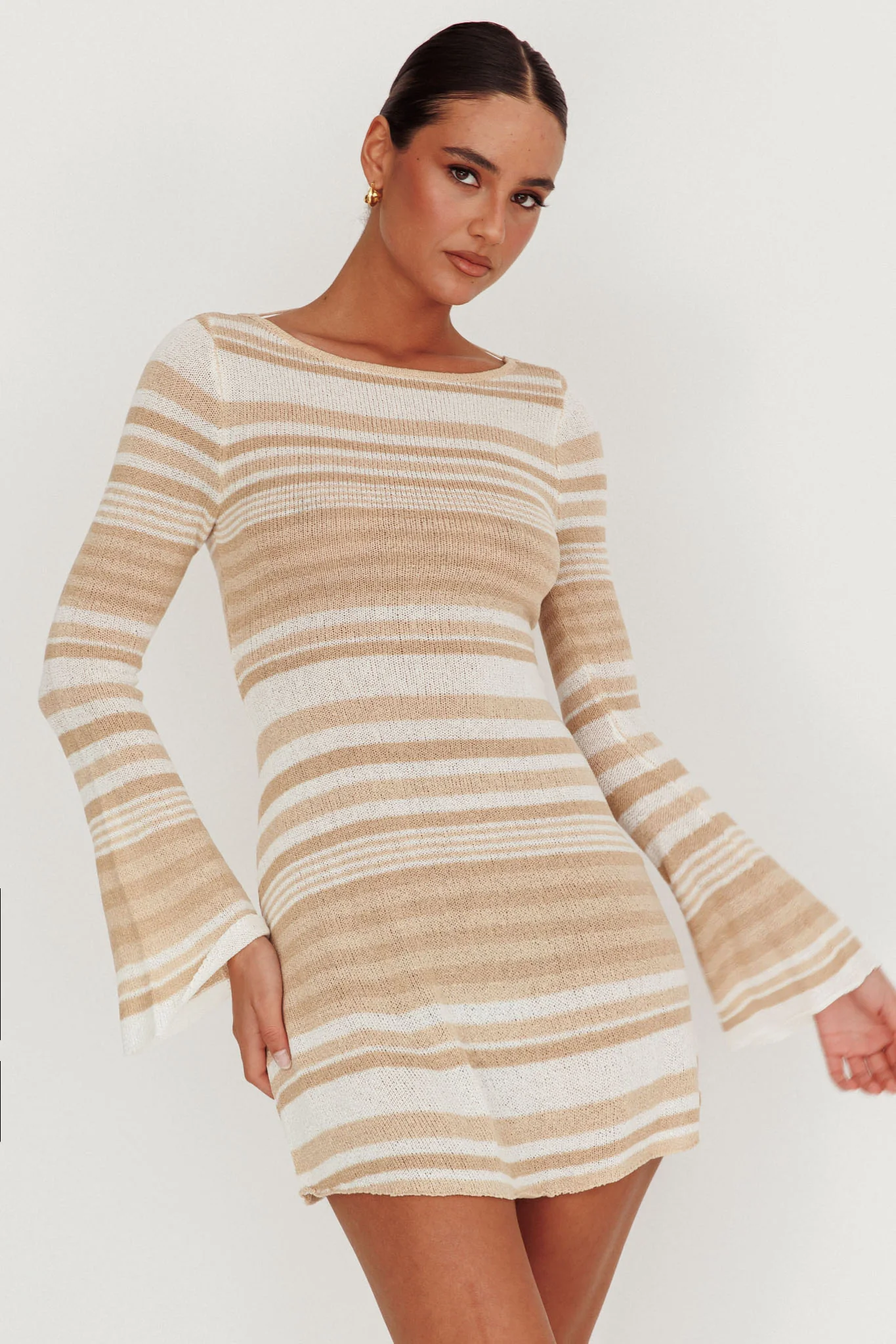Sylvan Long Sleeve Knit Mini Dress Tan Multi - Image 2