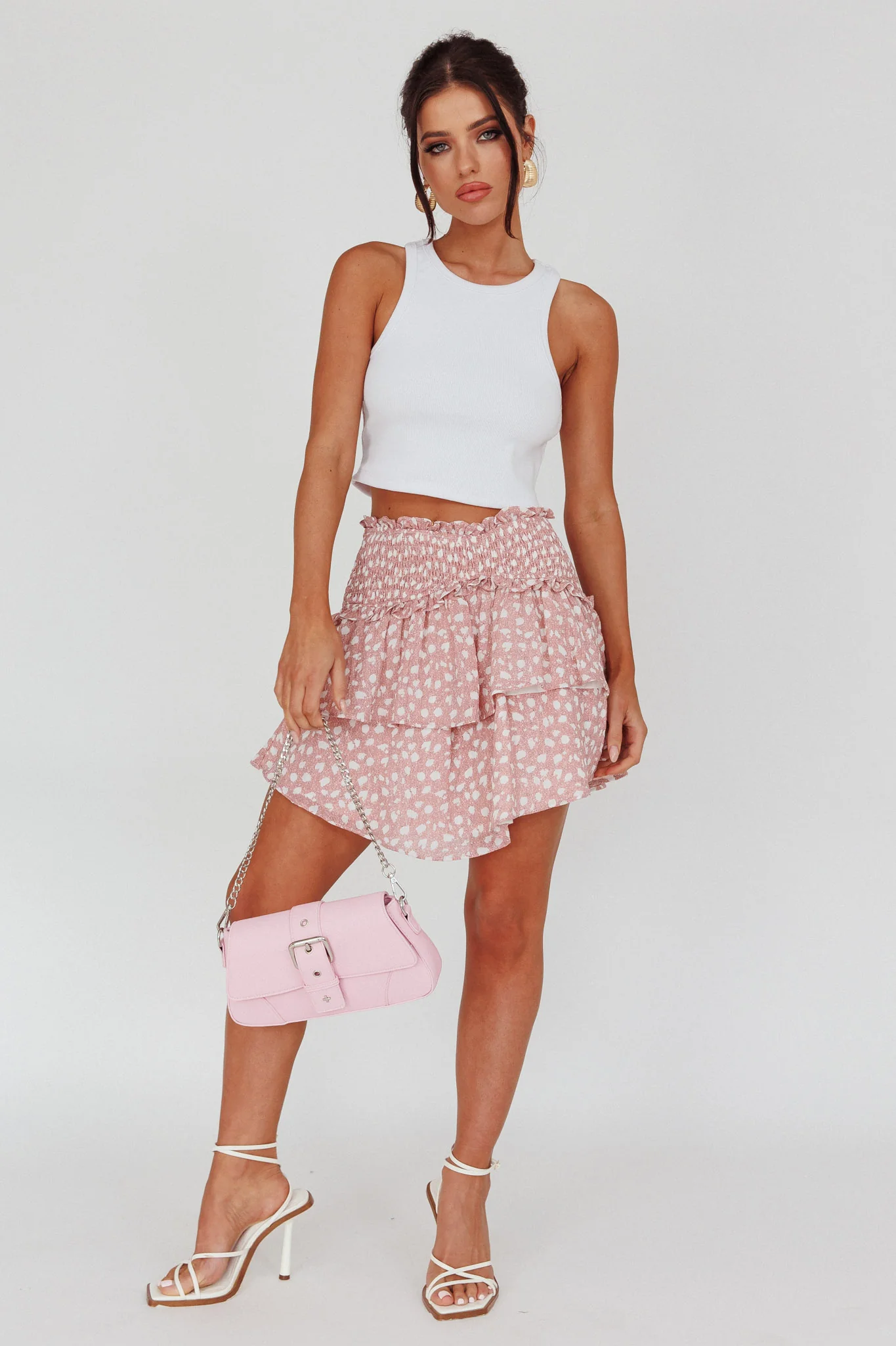 Sylvie Shirred Waist Layered Mini Skirt Pink - Image 4
