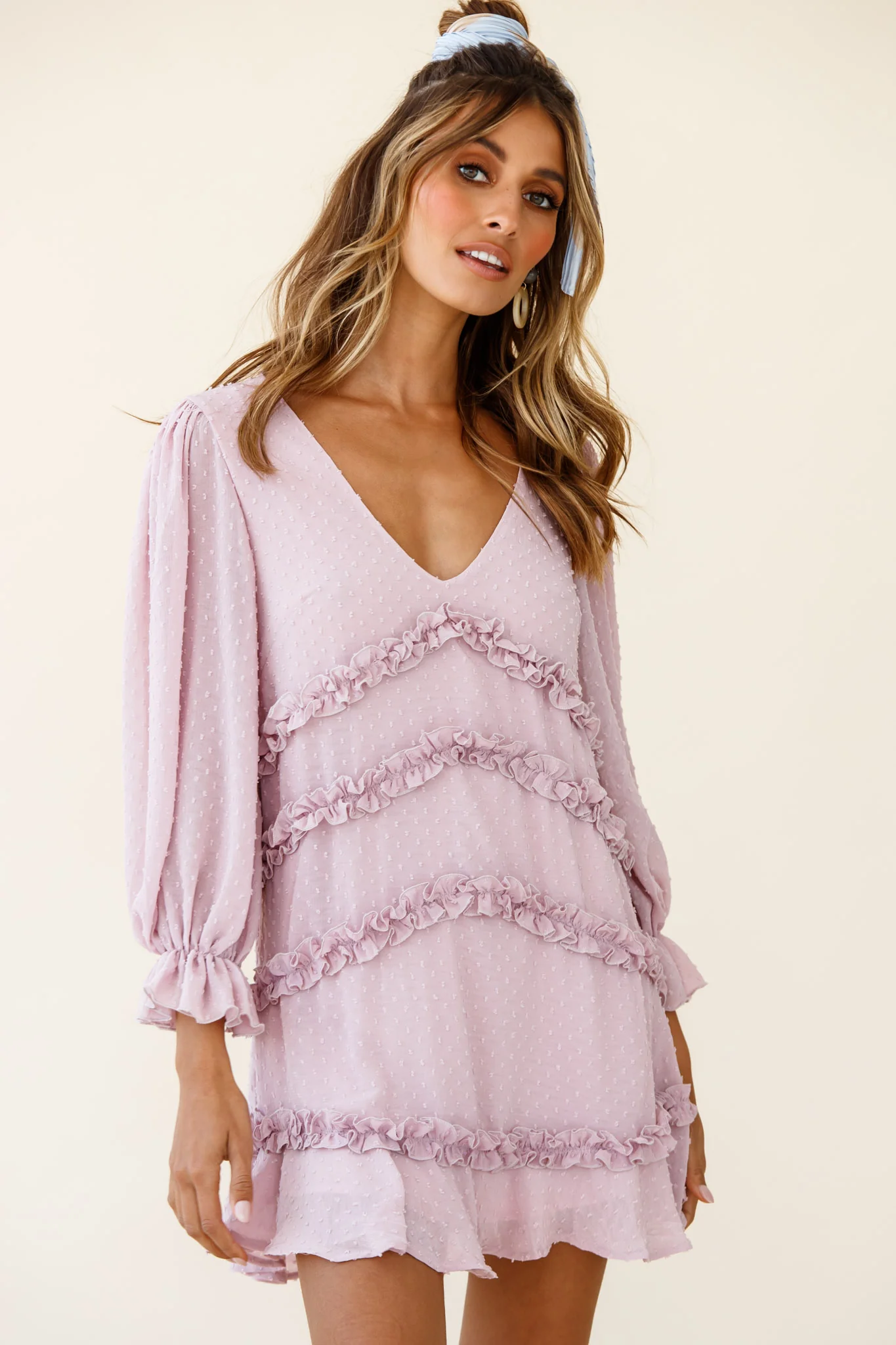 Tabitha Balloon Sleeve Loose Fit Frill Detail Dress Blush - Image 6