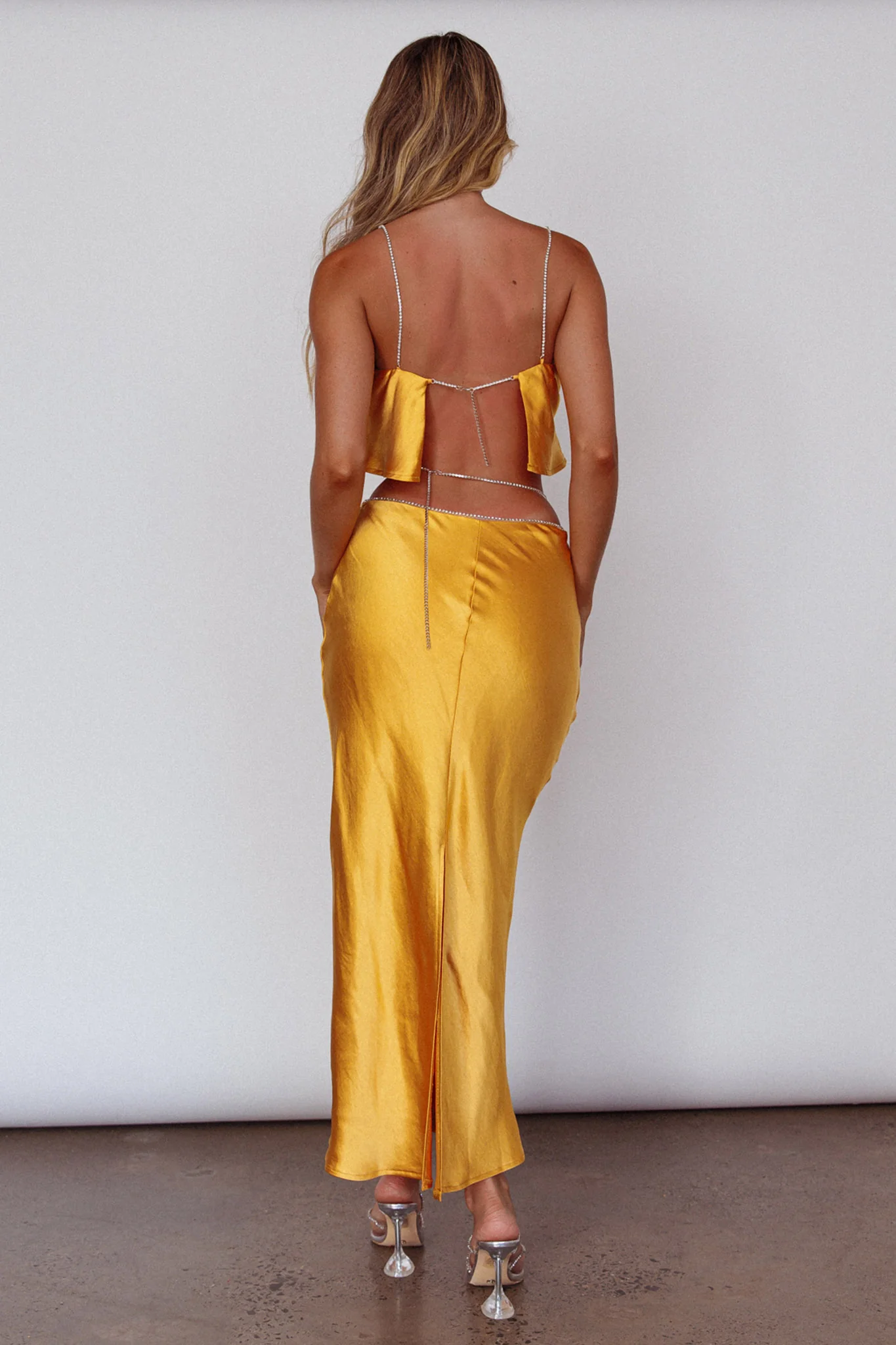 Tahni Diamante Strap Crop Top Mango - Image 2