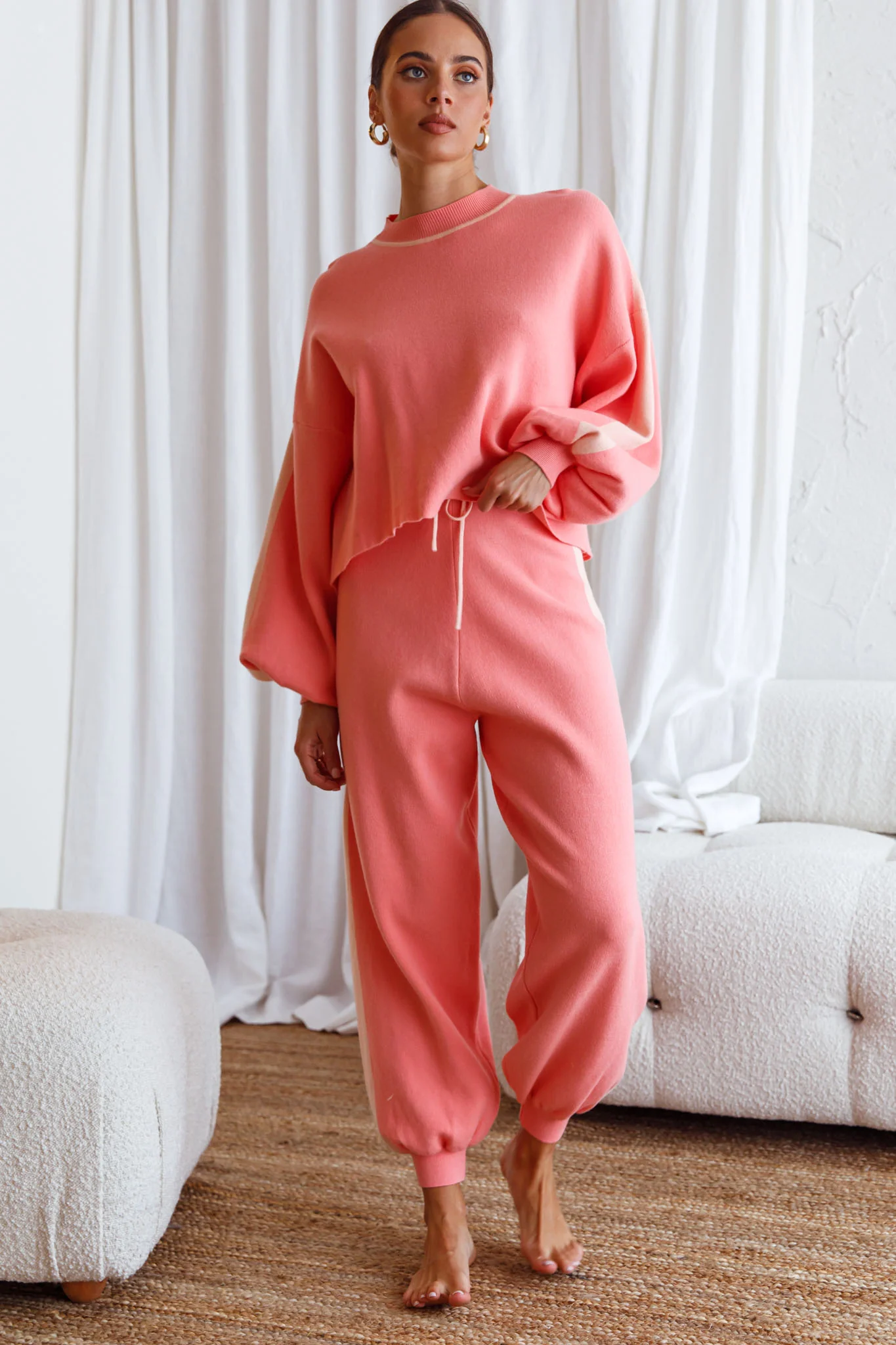 Take Me Back Brushed Knit Jogger Pants Peach - Image 5