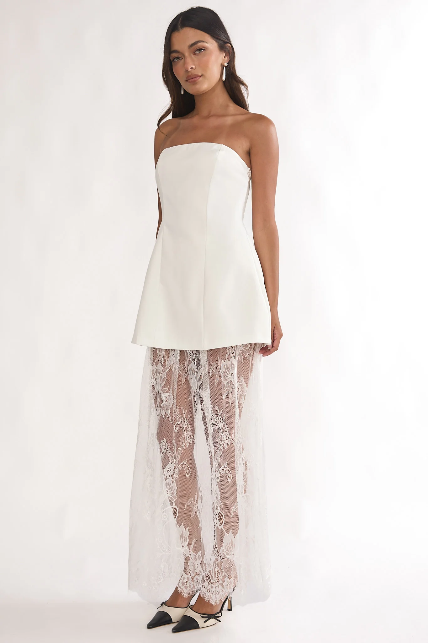 Talina Strapless Two-Piece Lace Skort Set White - Image 4