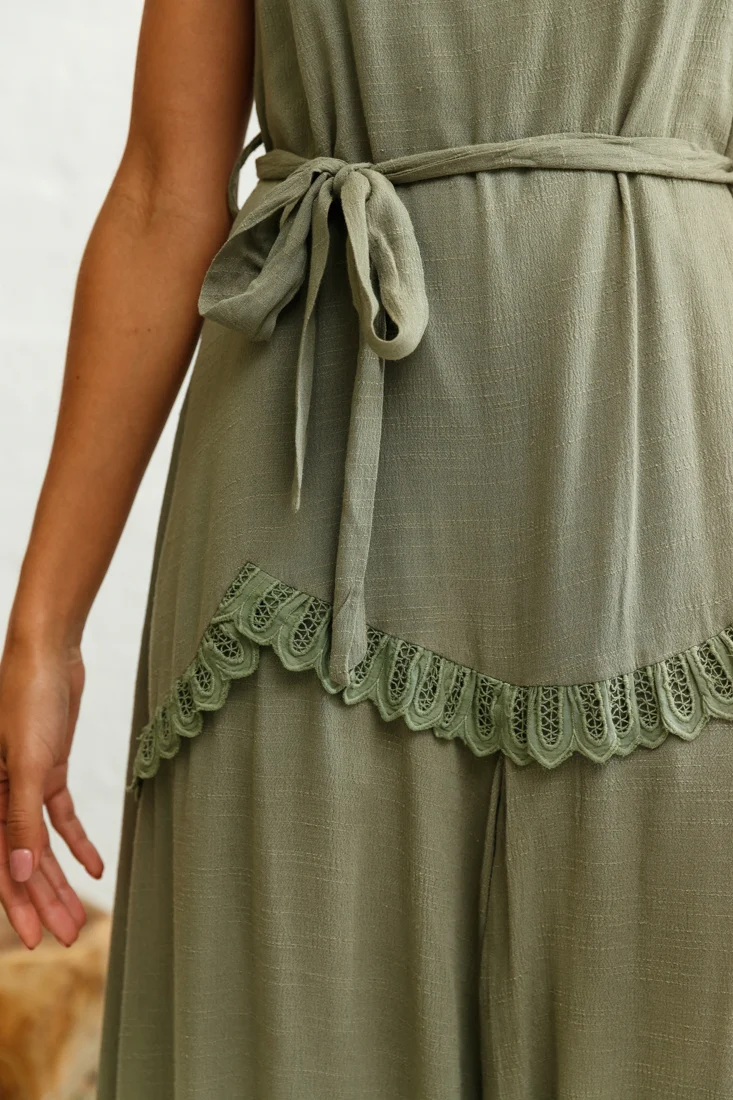 Talitha Tie Strap Wide Leg Jumpsuit Khaki - Image 4