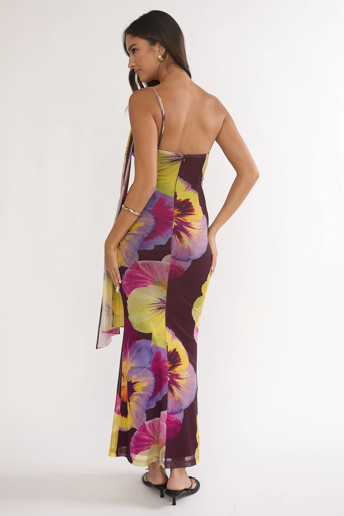 Tallis One-Shoulder Asymmetric Neckline Dress Brown - Image 2