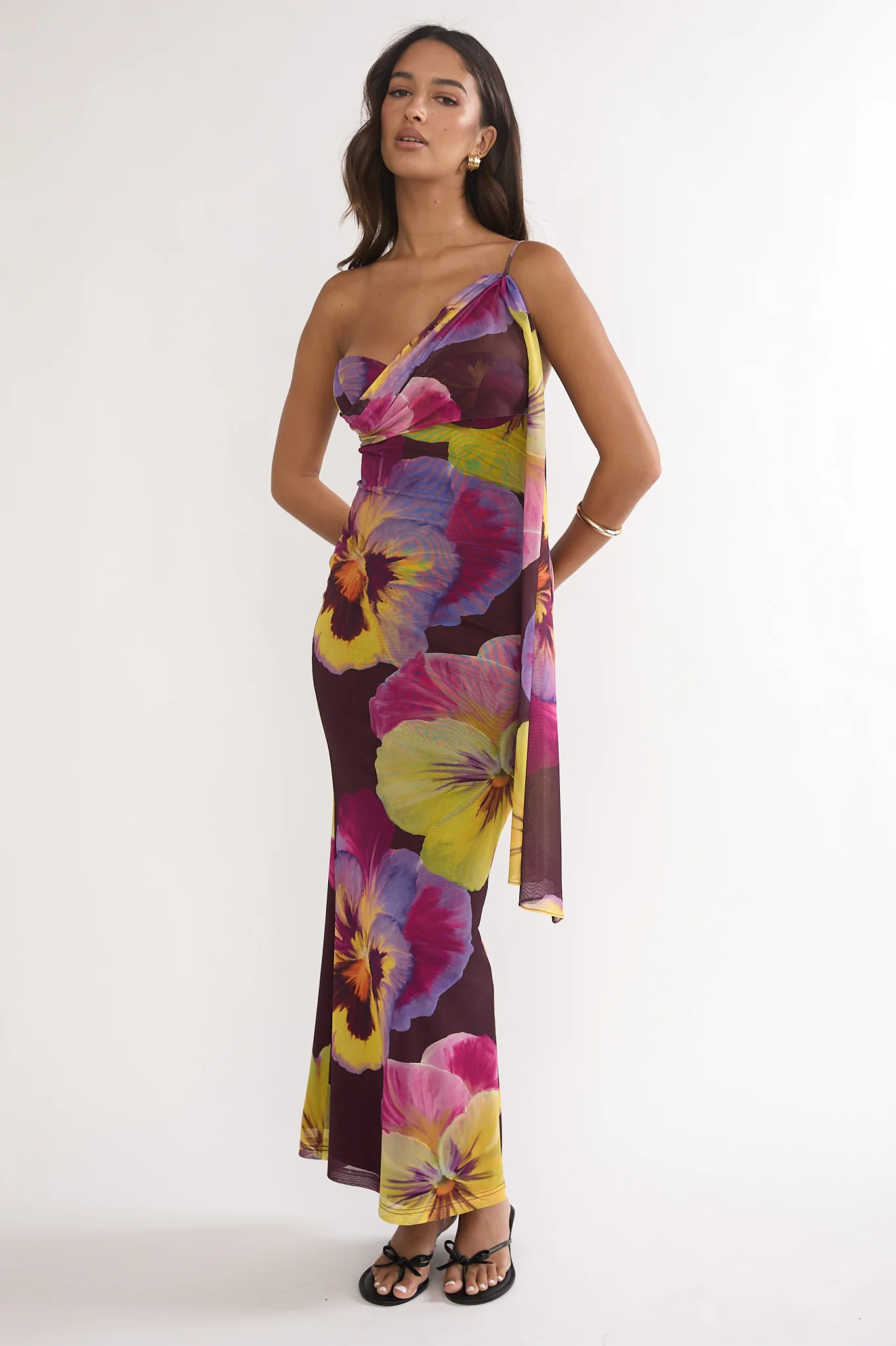 Tallis One-Shoulder Asymmetric Neckline Dress Brown - Image 4
