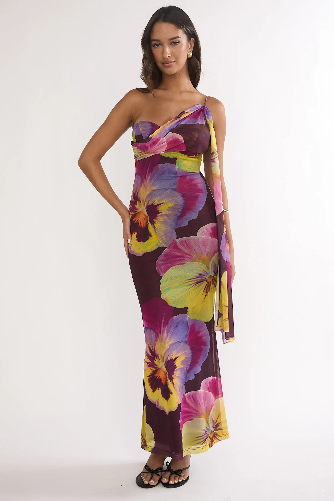 Tallis One-Shoulder Asymmetric Neckline Dress Brown - Image 5