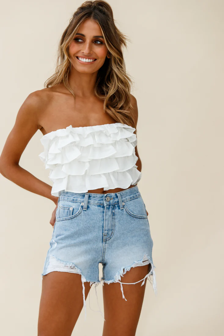Talulah Layered Ruffle Lace-Up Back Crop Top White - Image 5