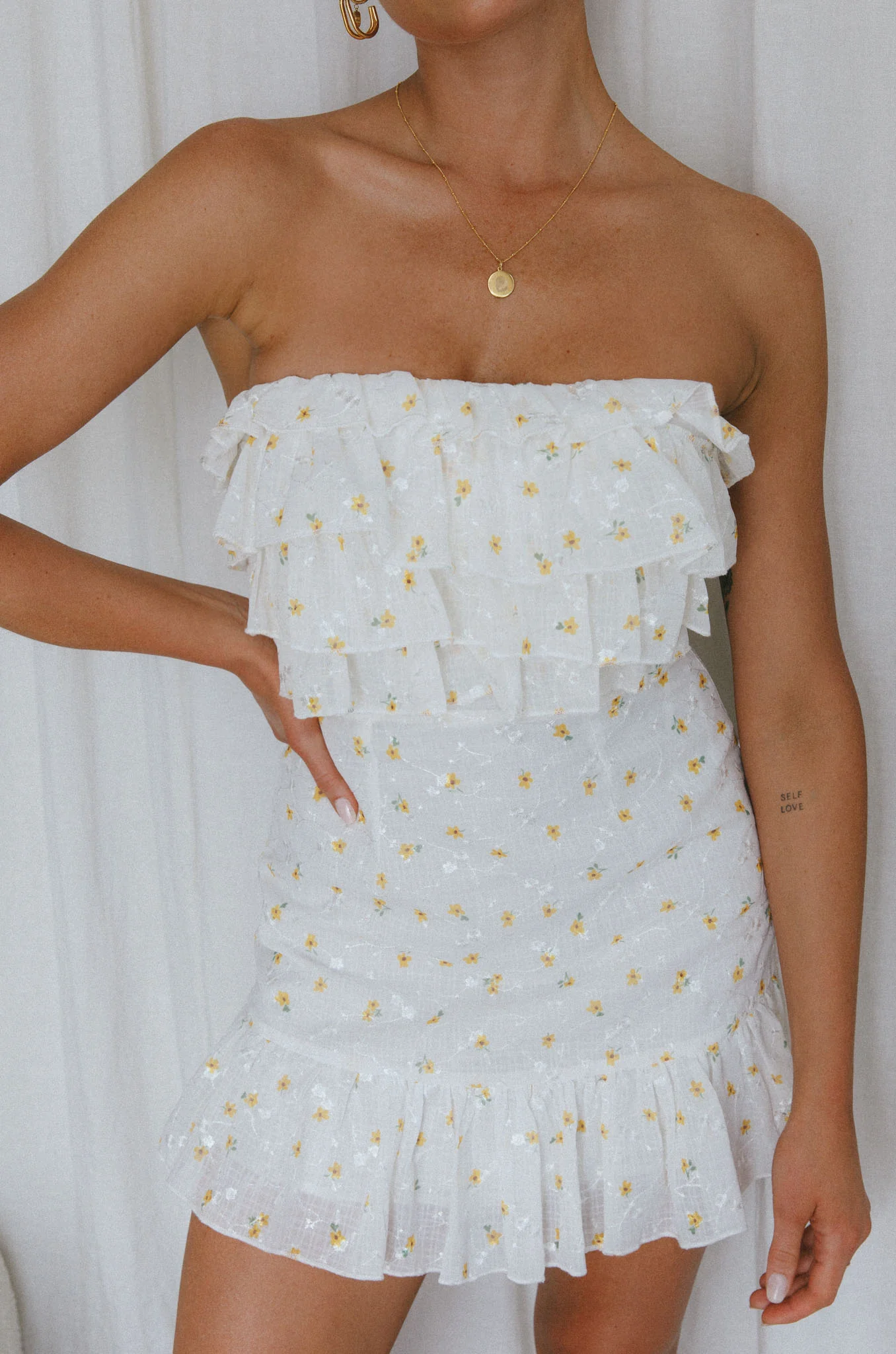 Talulah Ruffle Bust Mini Dress Floral Yellow - Image 4