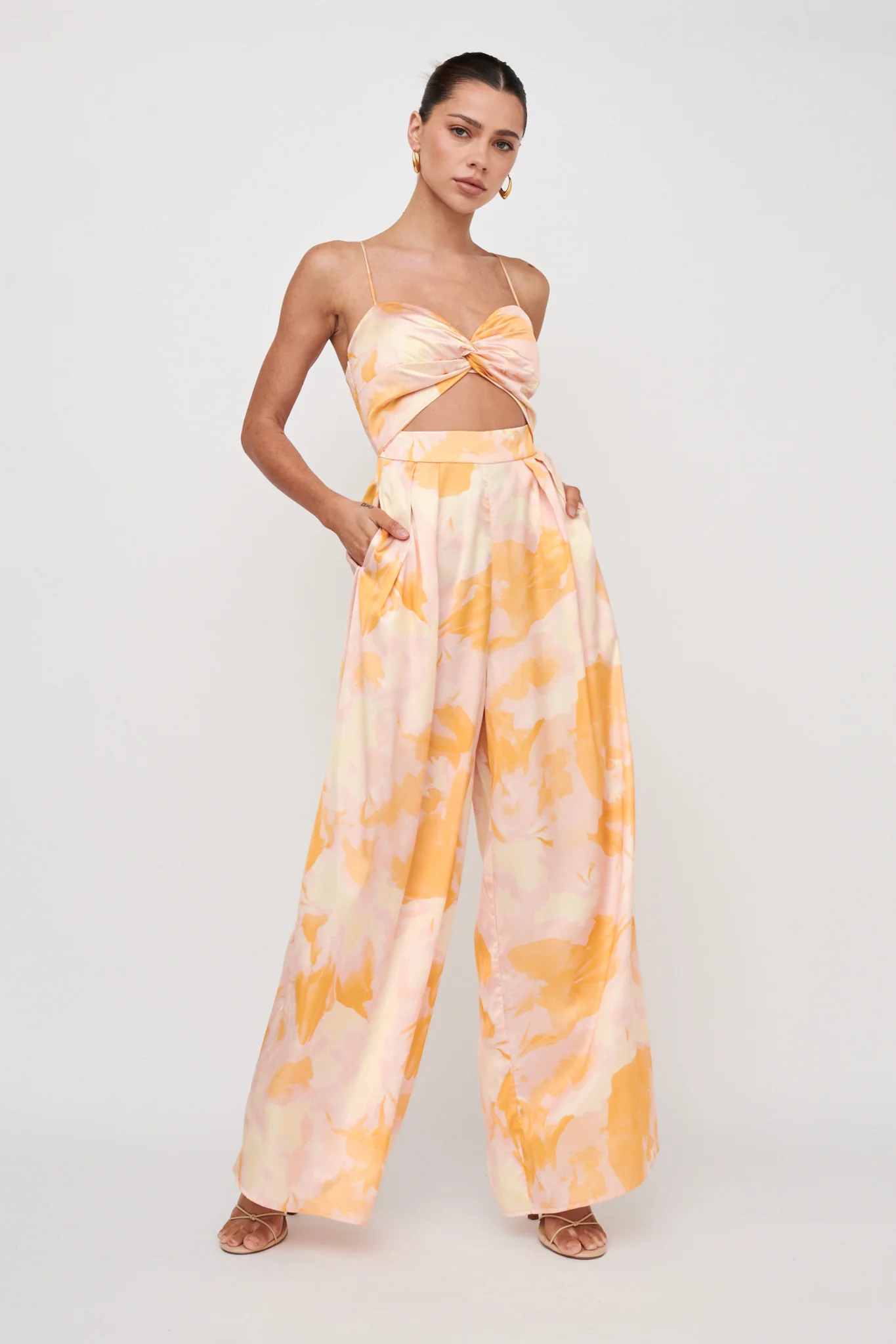Tammi Cut-Out Waist Jumpsuit Abstract Yellow - Image 4