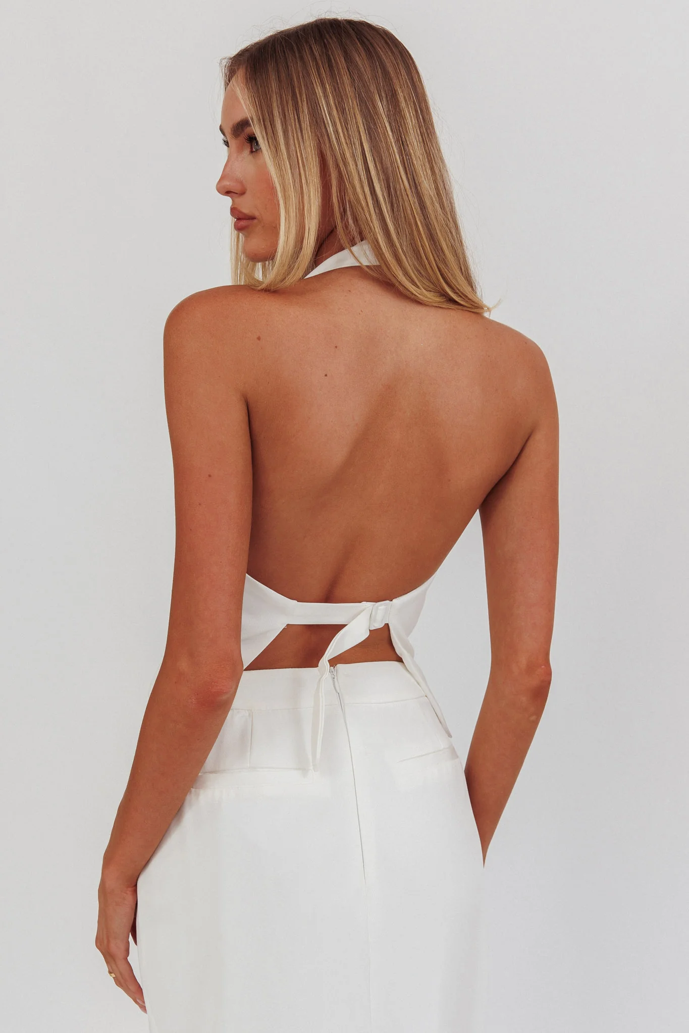 Tammi Halter Buckle Vest Top Off White - Image 2