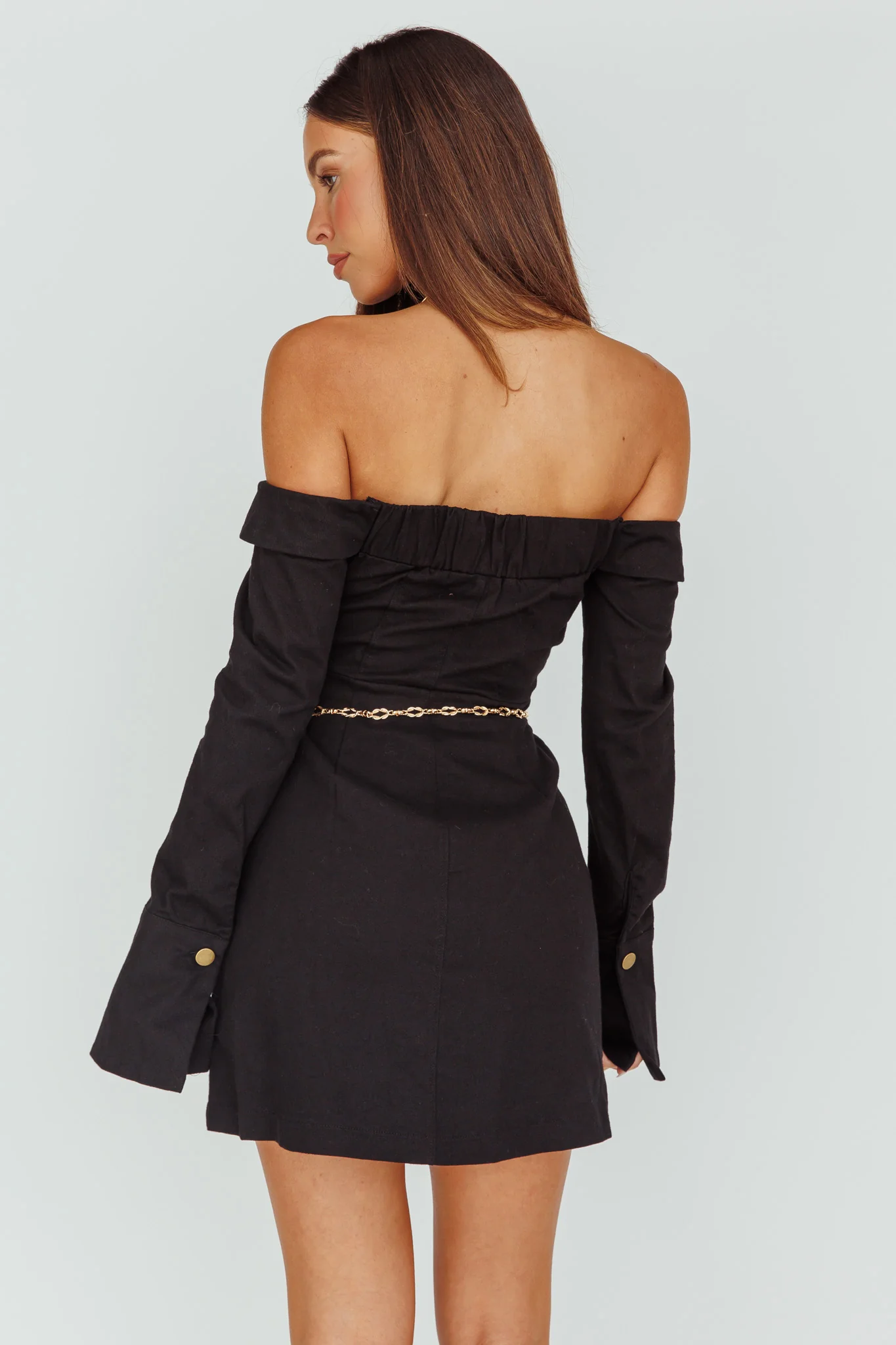 Tamra Long Sleeve Off-Shoulder Zip Dress Black - Image 2