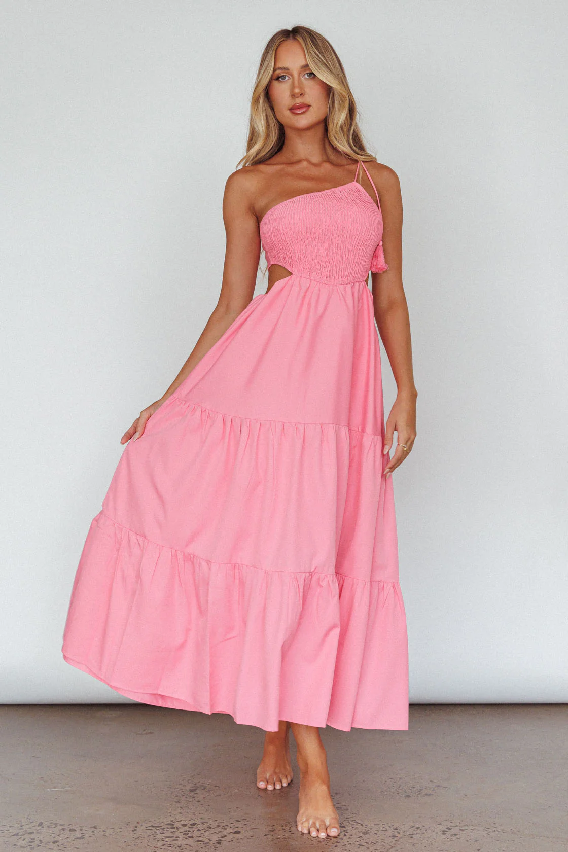 Tamzin Shirred Bodice Midi Dress Soft Pink - Image 6