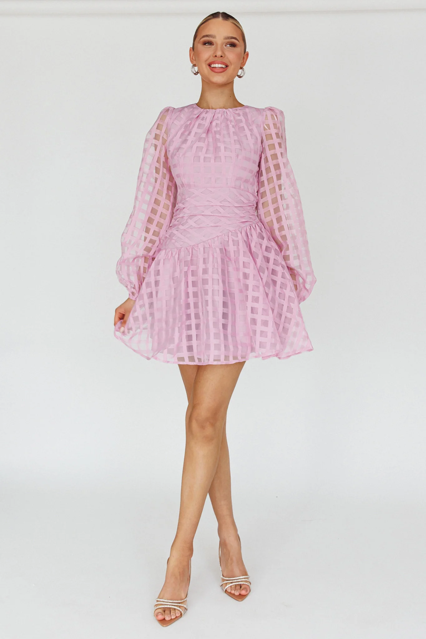 Tatiana Long Sleeve Plaid Mini Dress Lilac - Image 3