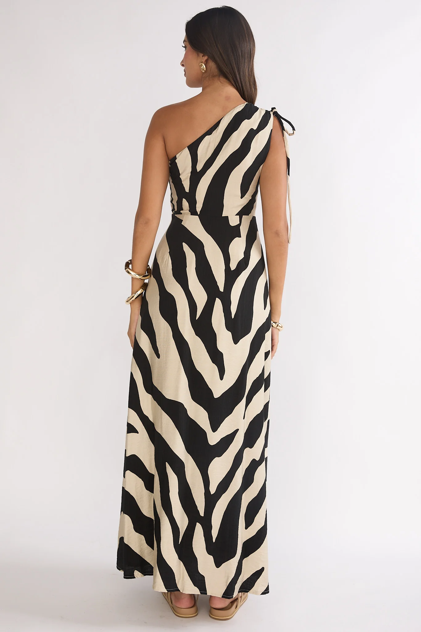 Tavina One-Shoulder Maxi Dress Zebra Black - Image 3