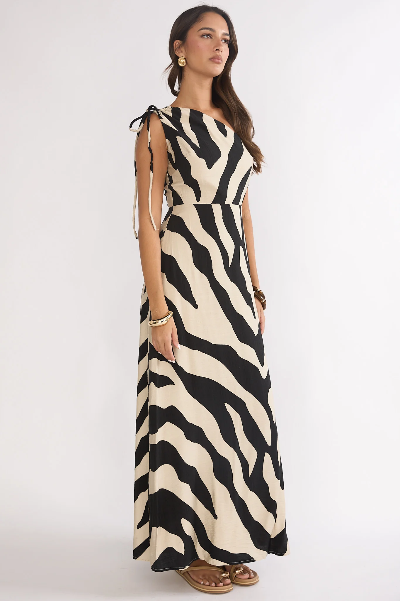 Tavina One-Shoulder Maxi Dress Zebra Black - Image 6