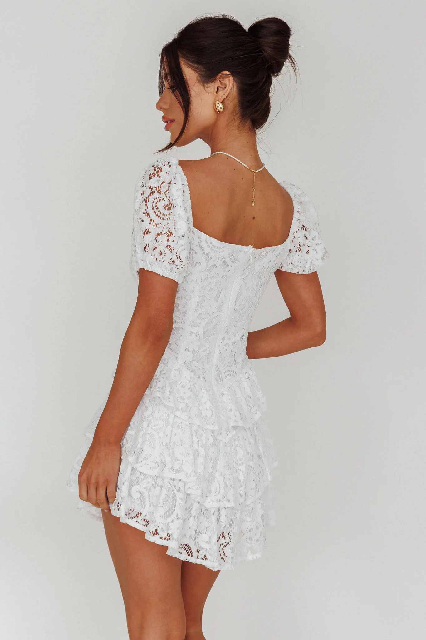 Tayah Tiered Lace Mini Dress Off White - Image 2